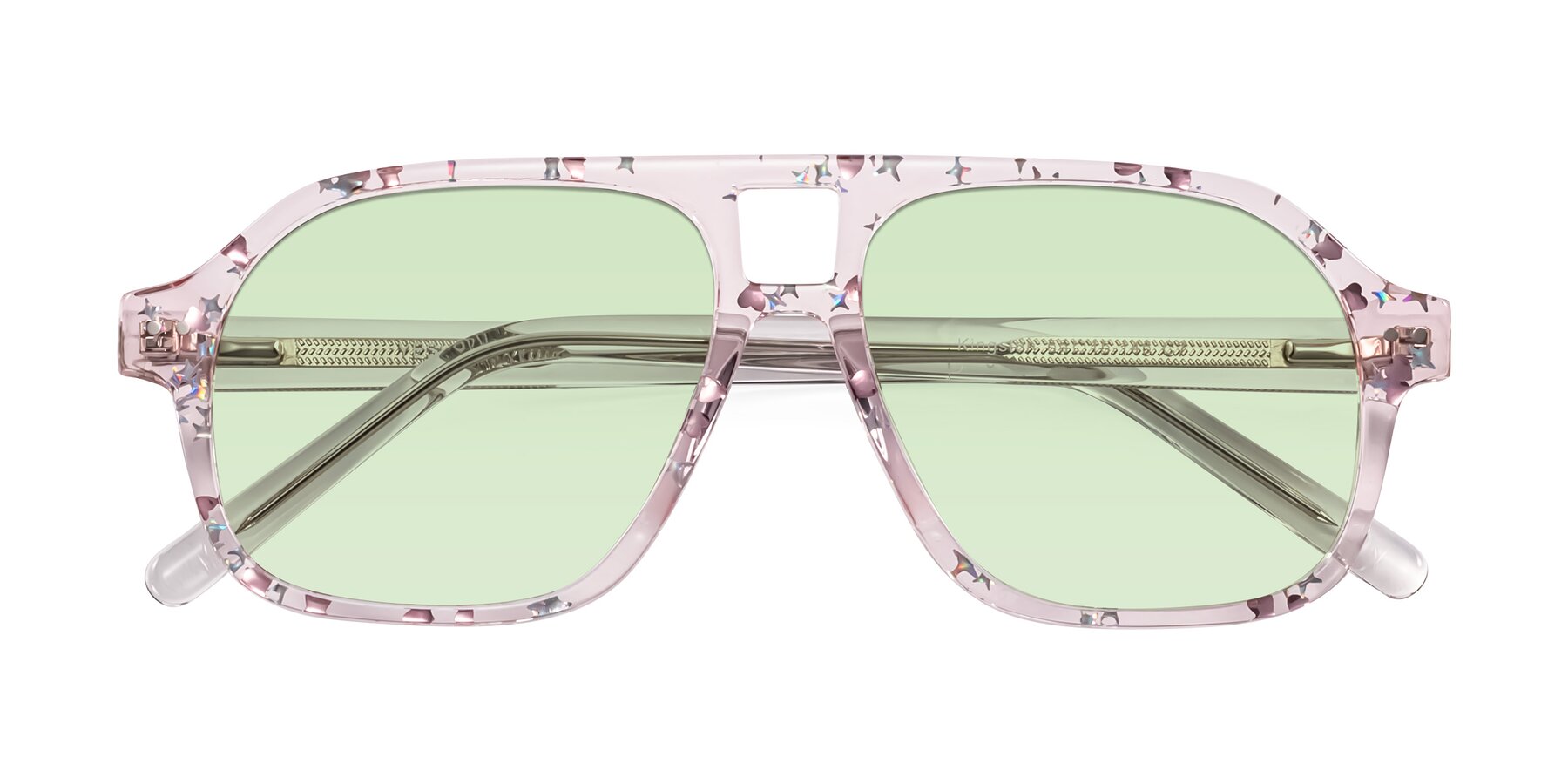 Folded Front of Kingston in Sparkling Blush with Light Green Tinted Lenses