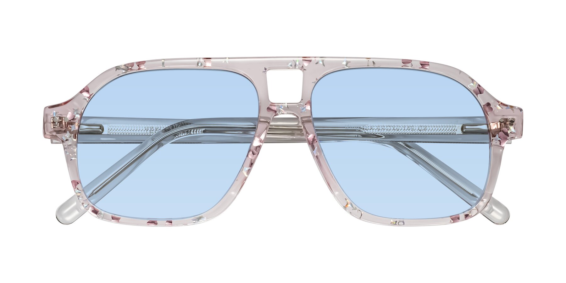 Folded Front of Kingston in Sparkling Blush with Light Blue Tinted Lenses