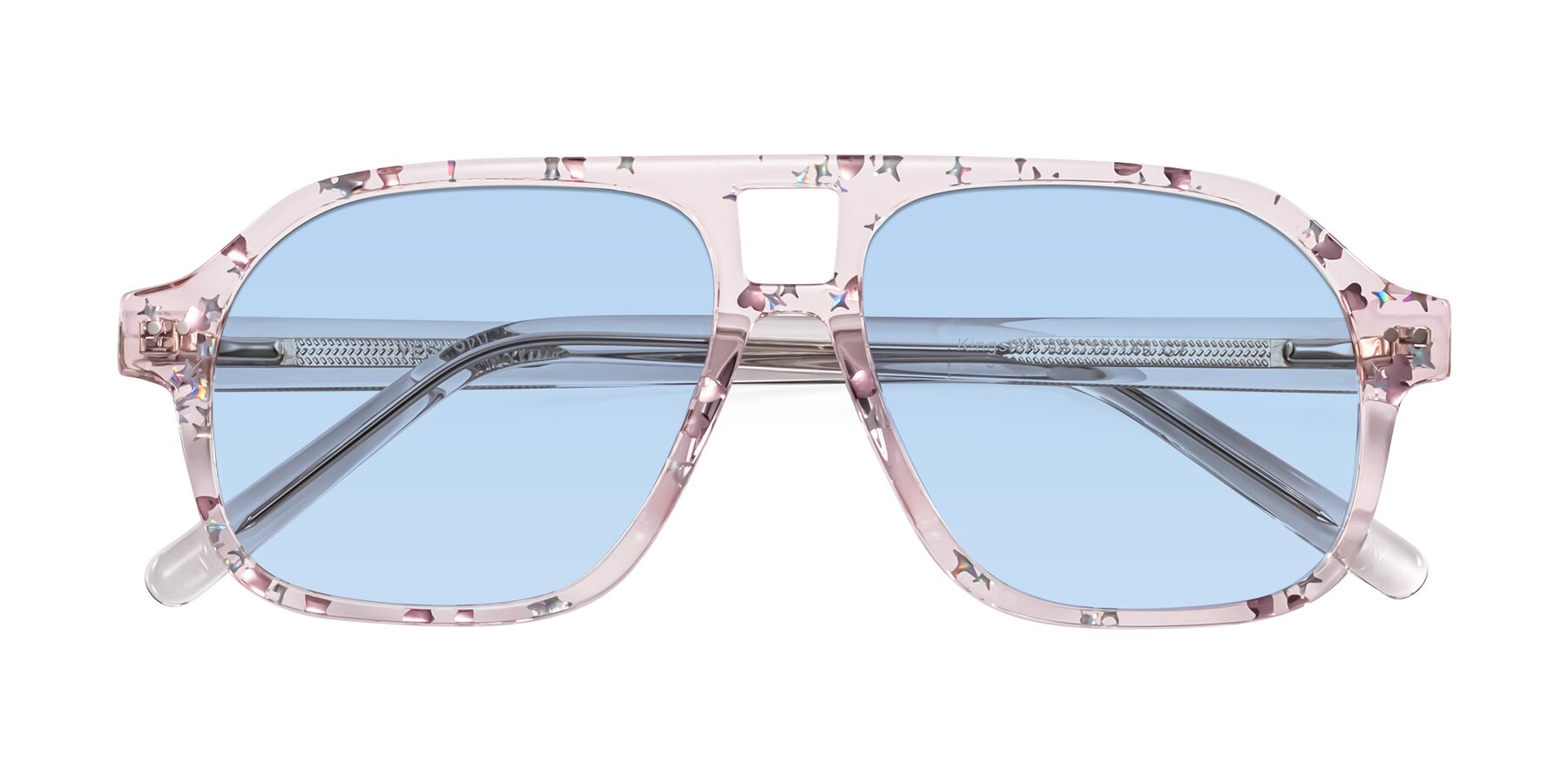 Folded Front of Kingston in Sparkling Blush with Light Blue Tinted Lenses