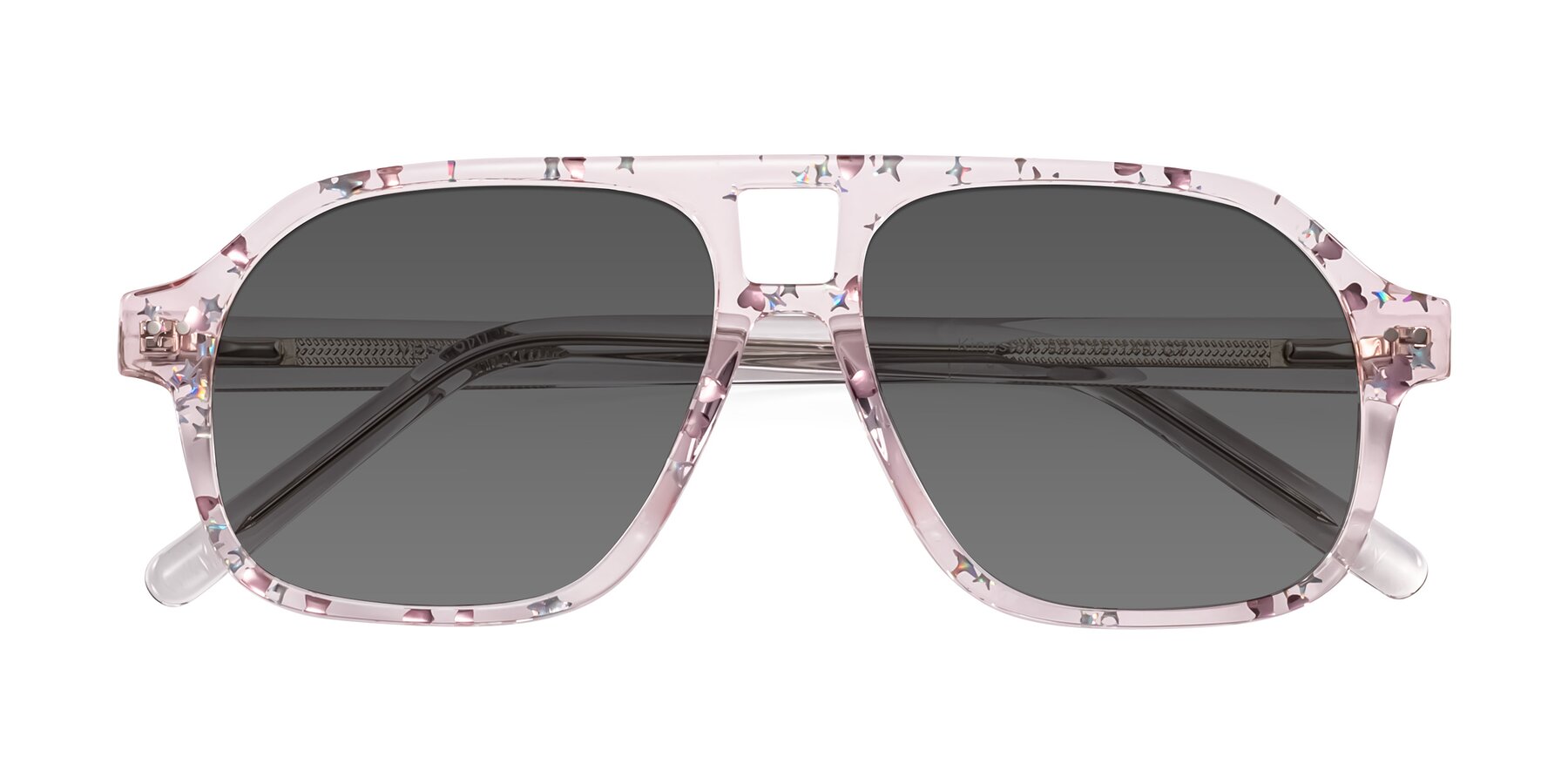 Folded Front of Kingston in Sparkling Blush with Medium Gray Tinted Lenses