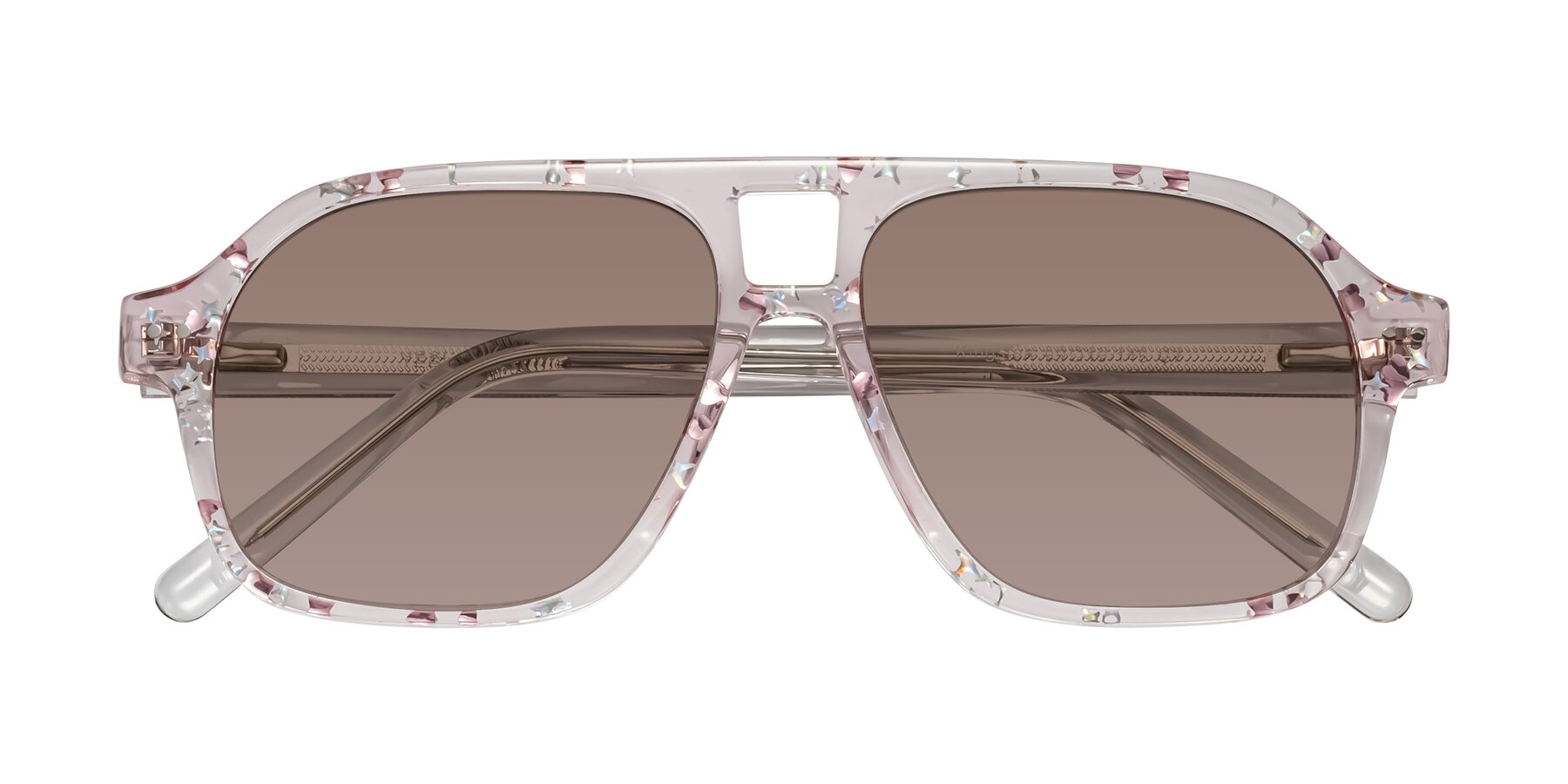 Folded Front of Kingston in Sparkling Blush with Medium Brown Tinted Lenses