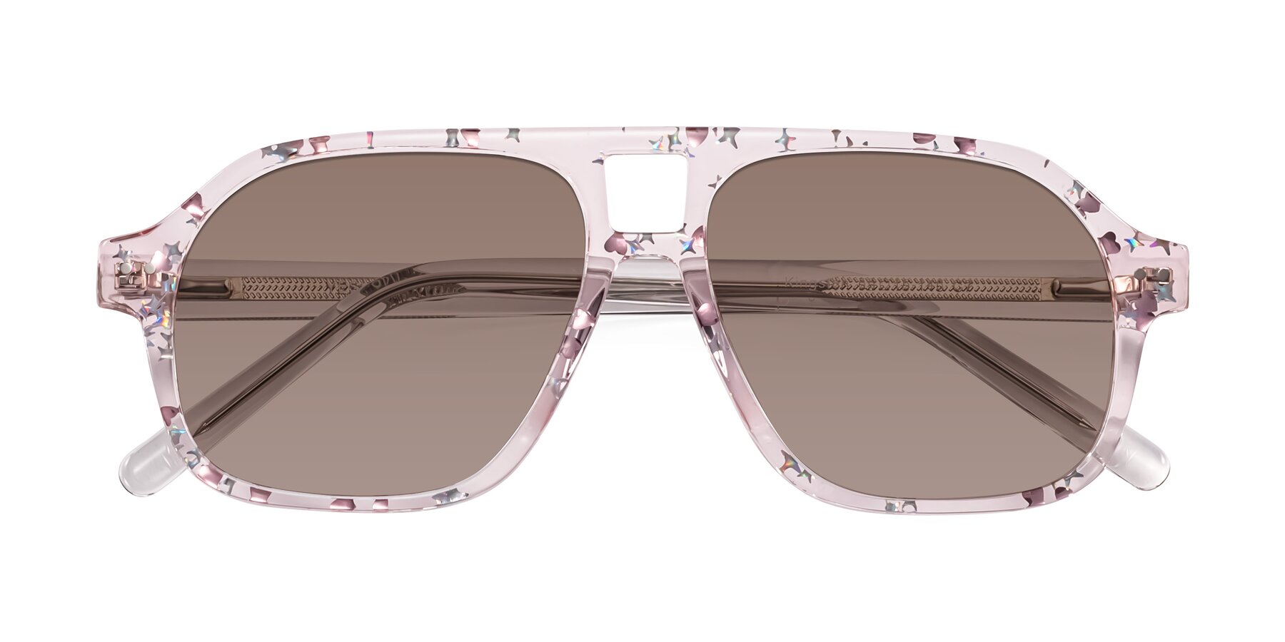 Folded Front of Kingston in Sparkling Blush with Medium Brown Tinted Lenses