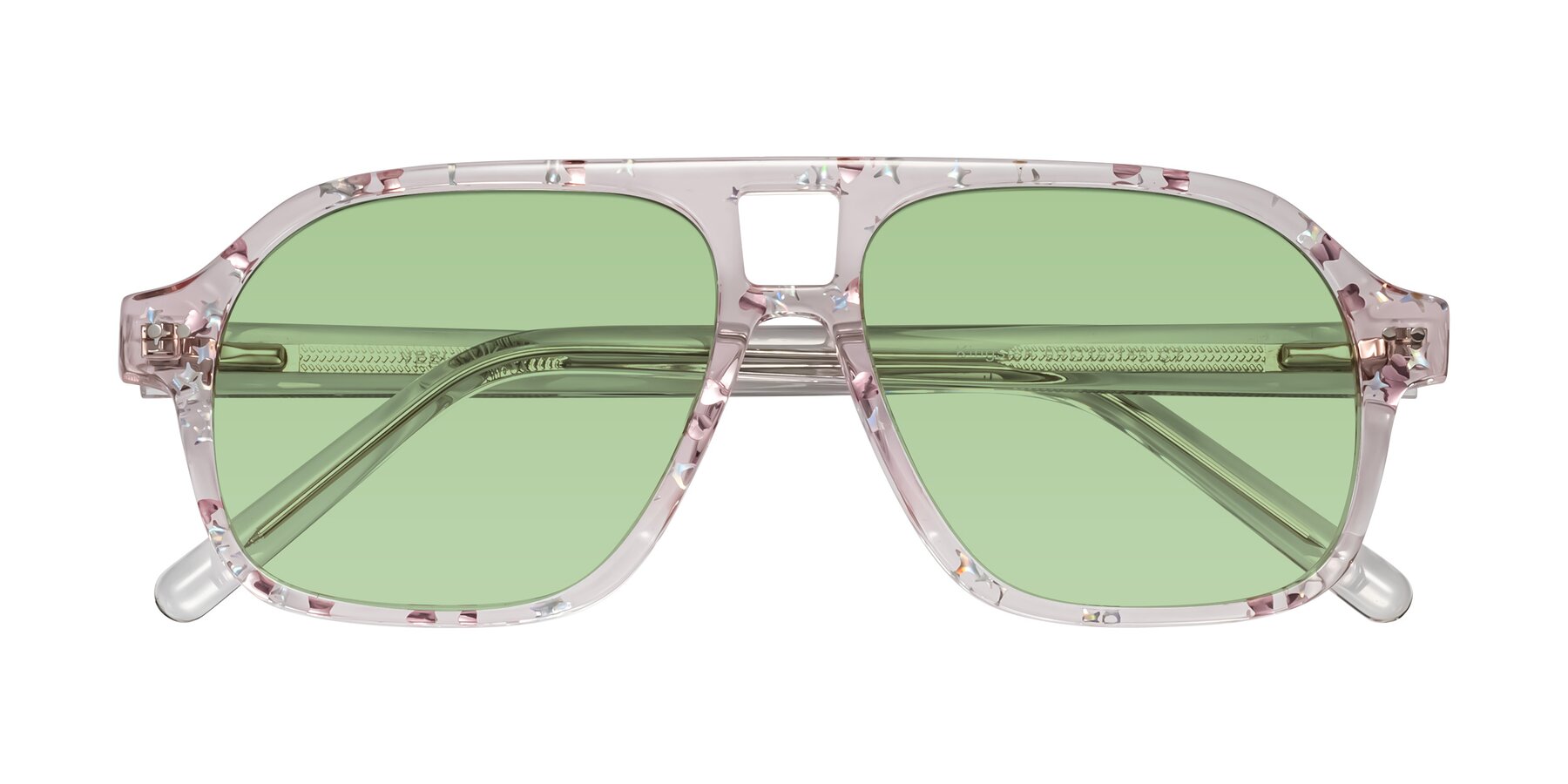 Folded Front of Kingston in Sparkling Blush with Medium Green Tinted Lenses