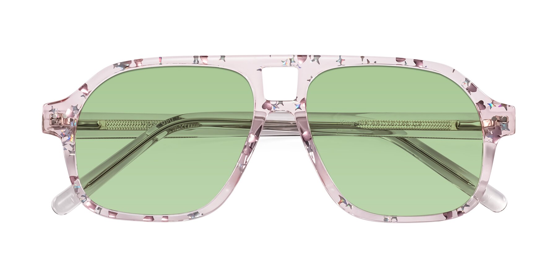 Folded Front of Kingston in Sparkling Blush with Medium Green Tinted Lenses