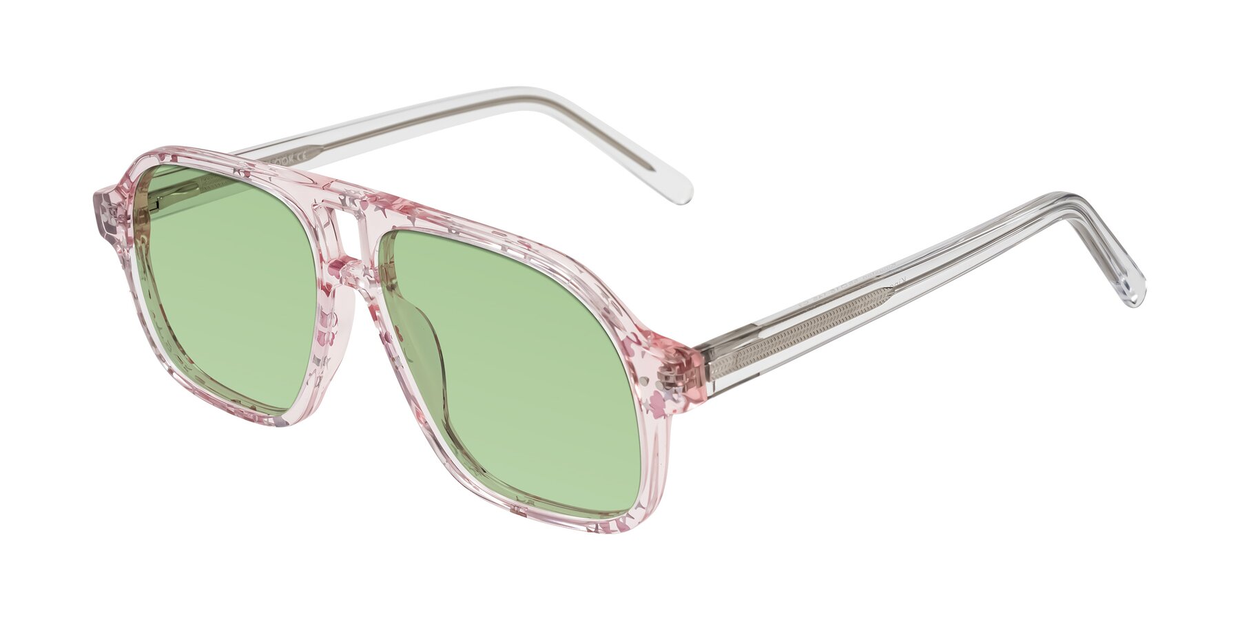Angle of Kingston in Sparkling Blush with Medium Green Tinted Lenses