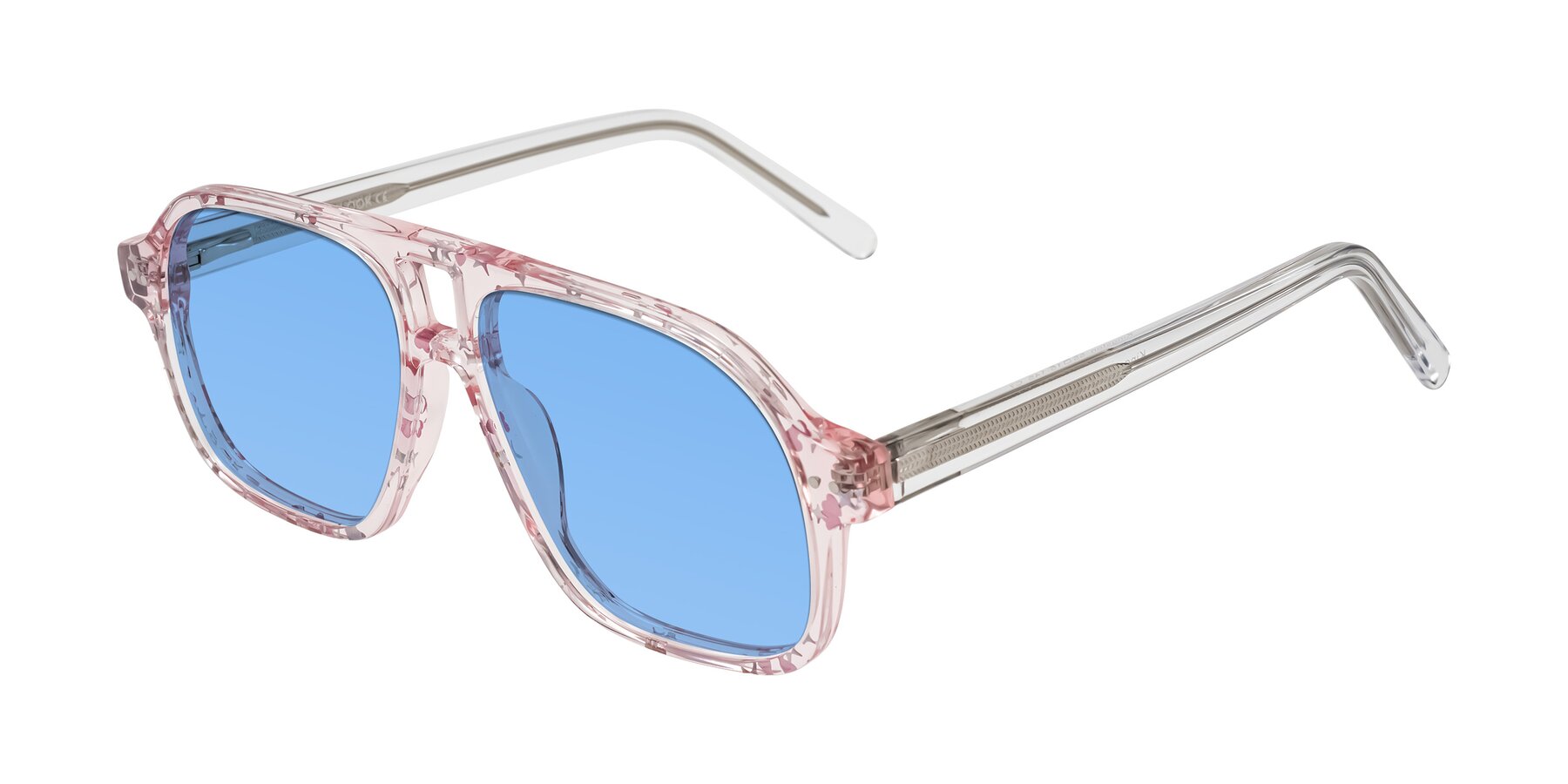 Angle of Kingston in Sparkling Blush with Medium Blue Tinted Lenses