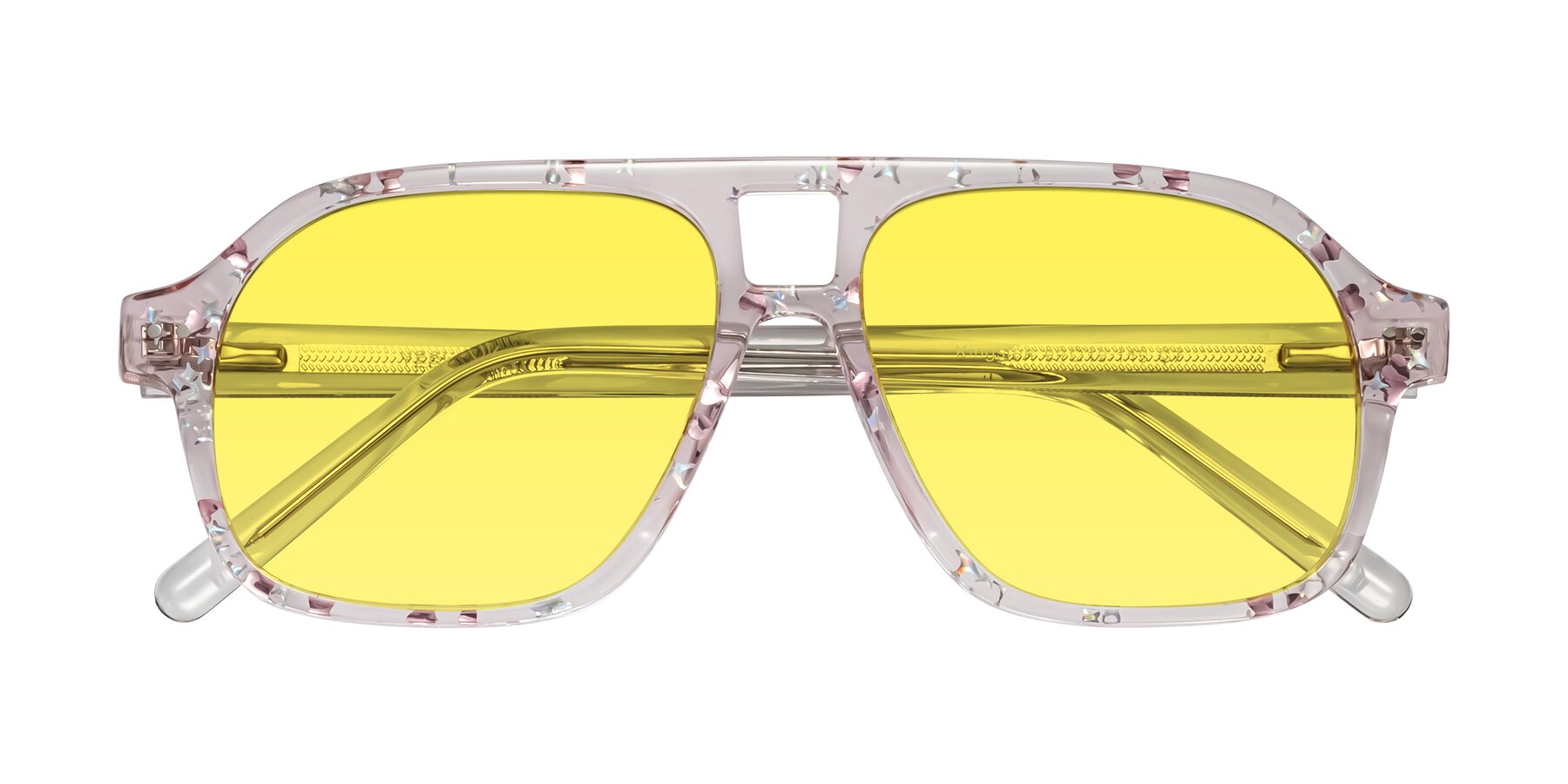 Folded Front of Kingston in Sparkling Blush with Medium Yellow Tinted Lenses