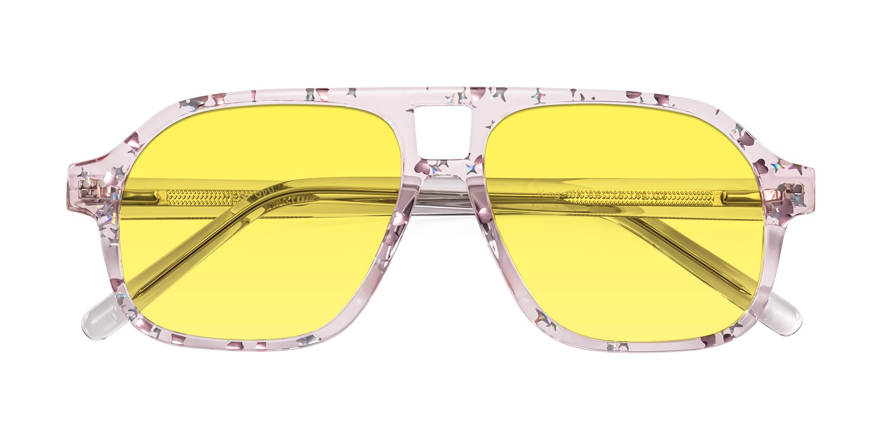 Folded Front of Kingston in Sparkling Blush with Medium Yellow Tinted Lenses