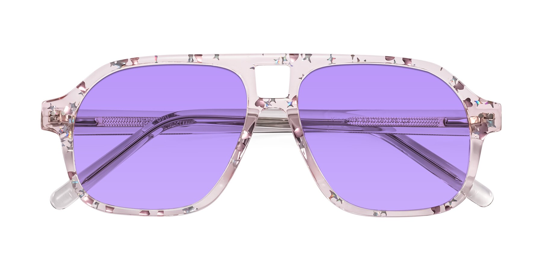 Folded Front of Kingston in Sparkling Blush with Medium Purple Tinted Lenses