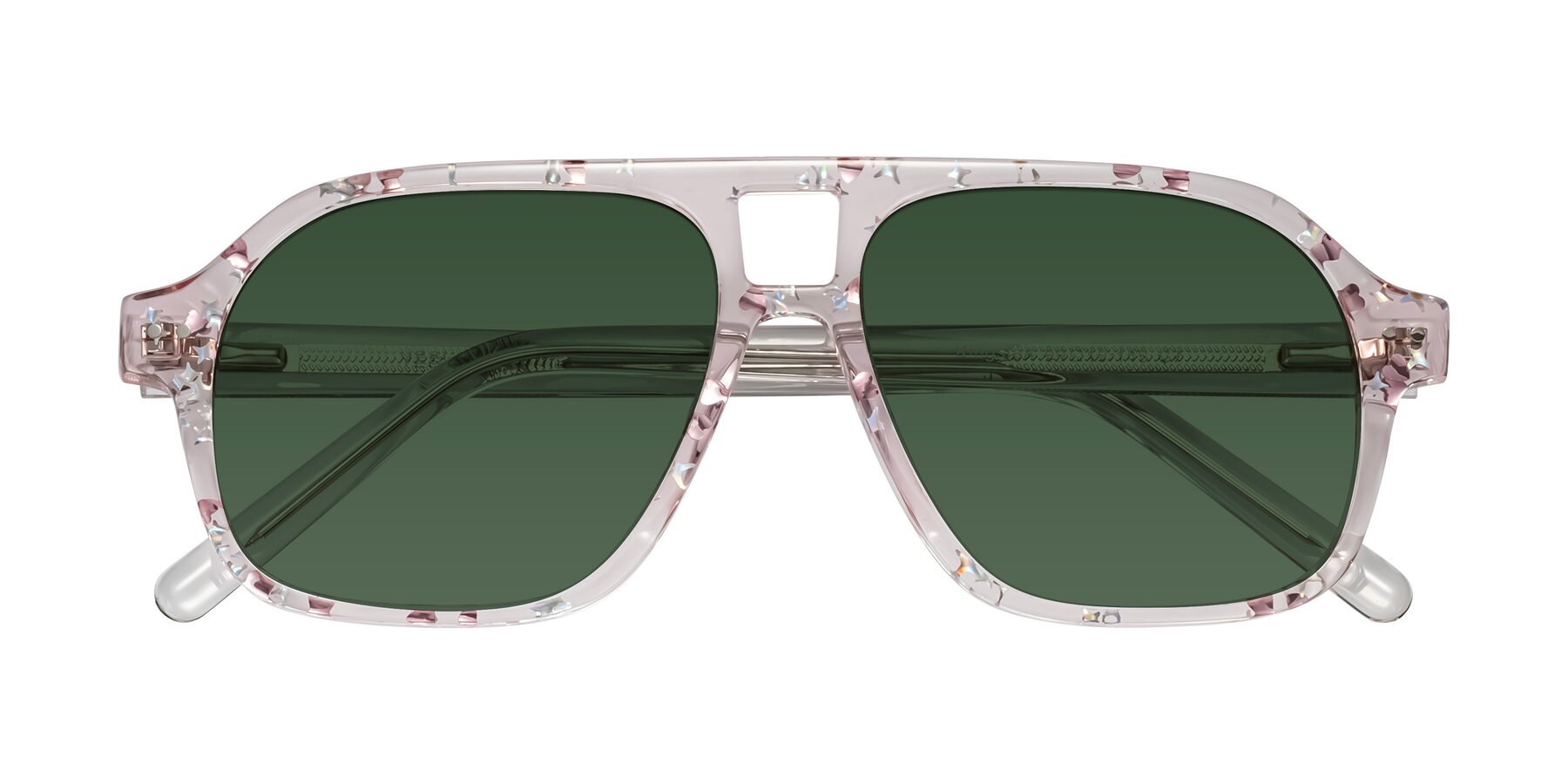Folded Front of Kingston in Sparkling Blush with Green Tinted Lenses