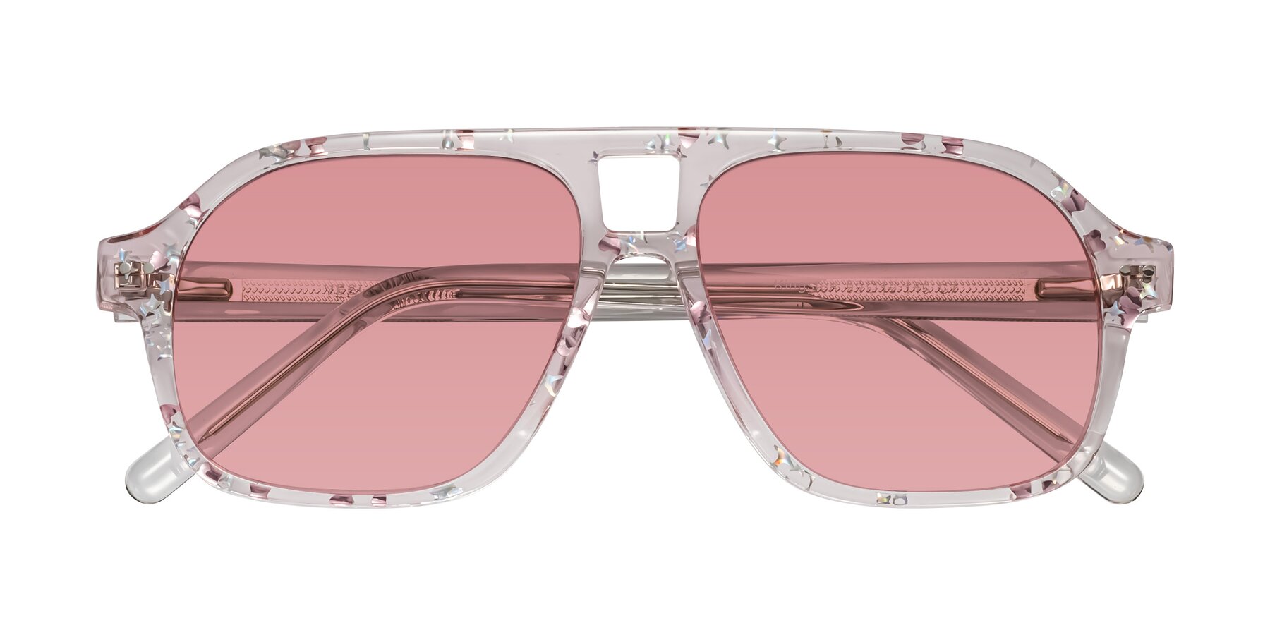 Folded Front of Kingston in Sparkling Blush with Medium Garnet Tinted Lenses