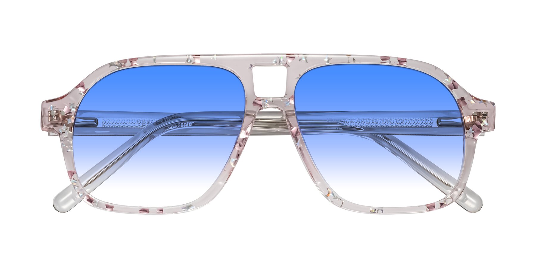 Folded Front of Kingston in Sparkling Blush with Blue Gradient Lenses