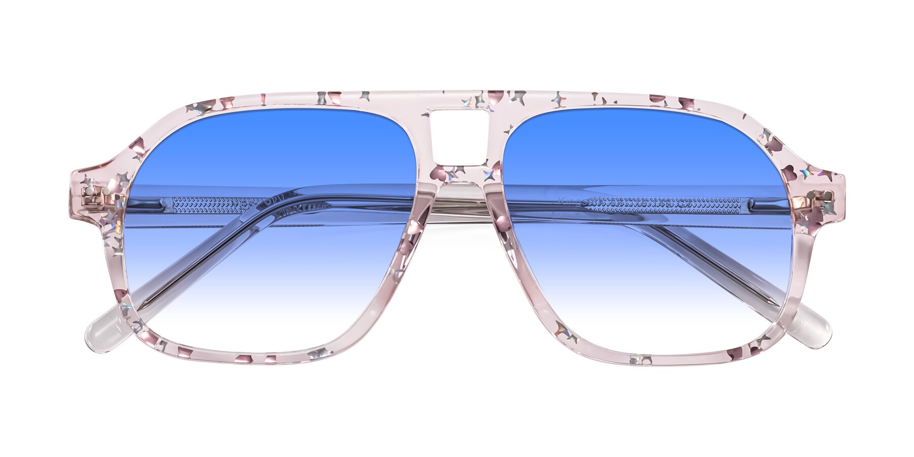 Folded Front of Kingston in Sparkling Blush with Blue Gradient Lenses