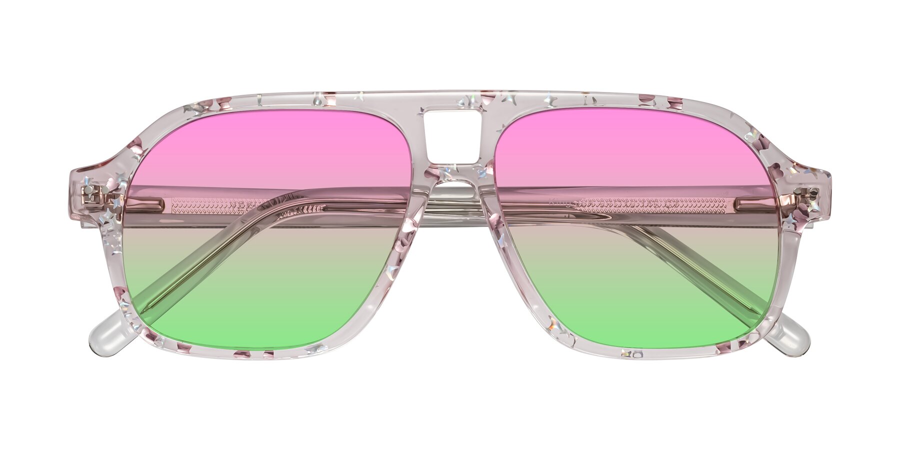 Folded Front of Kingston in Sparkling Blush with Pink / Green Gradient Lenses