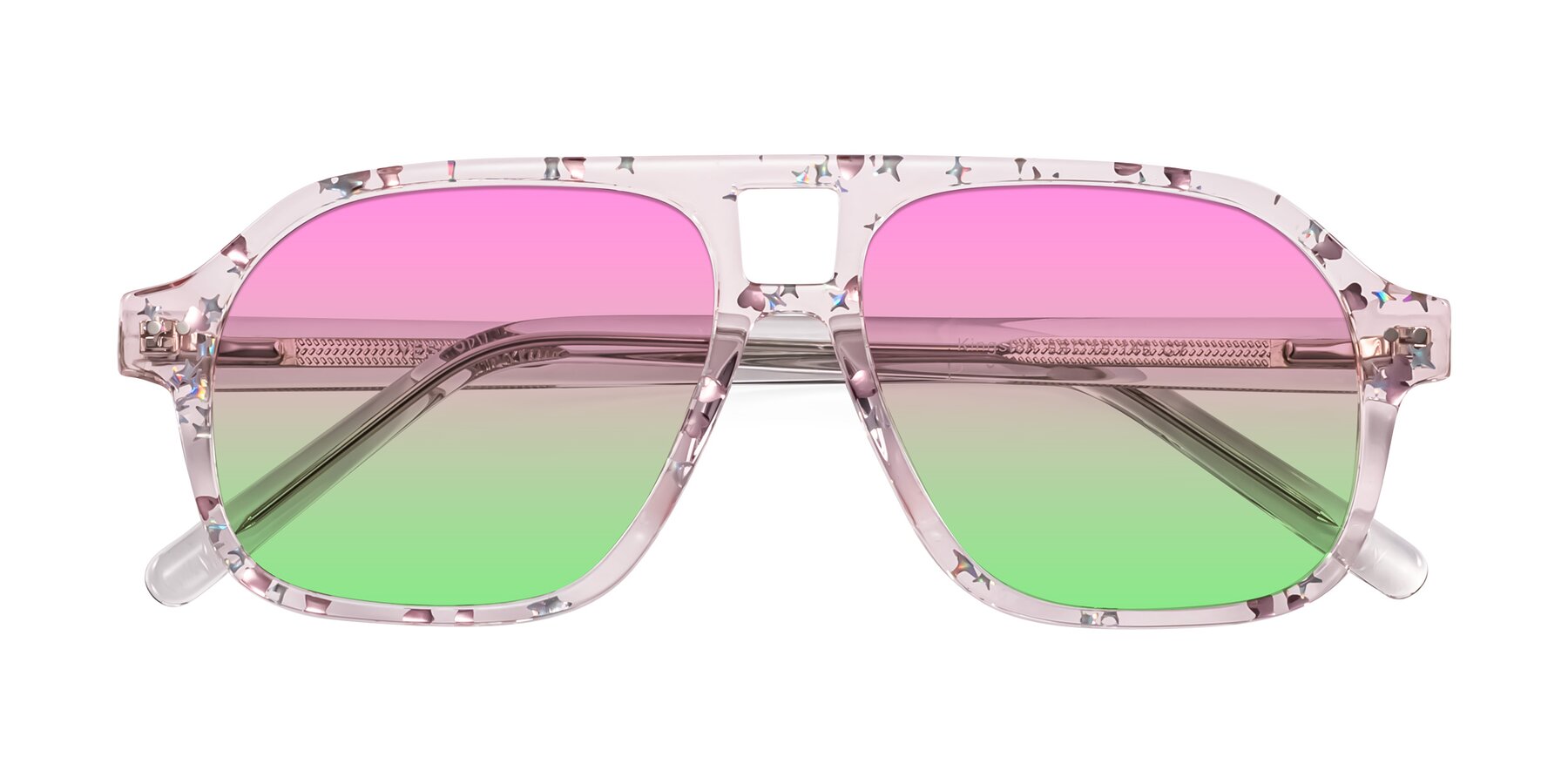 Folded Front of Kingston in Sparkling Blush with Pink / Green Gradient Lenses