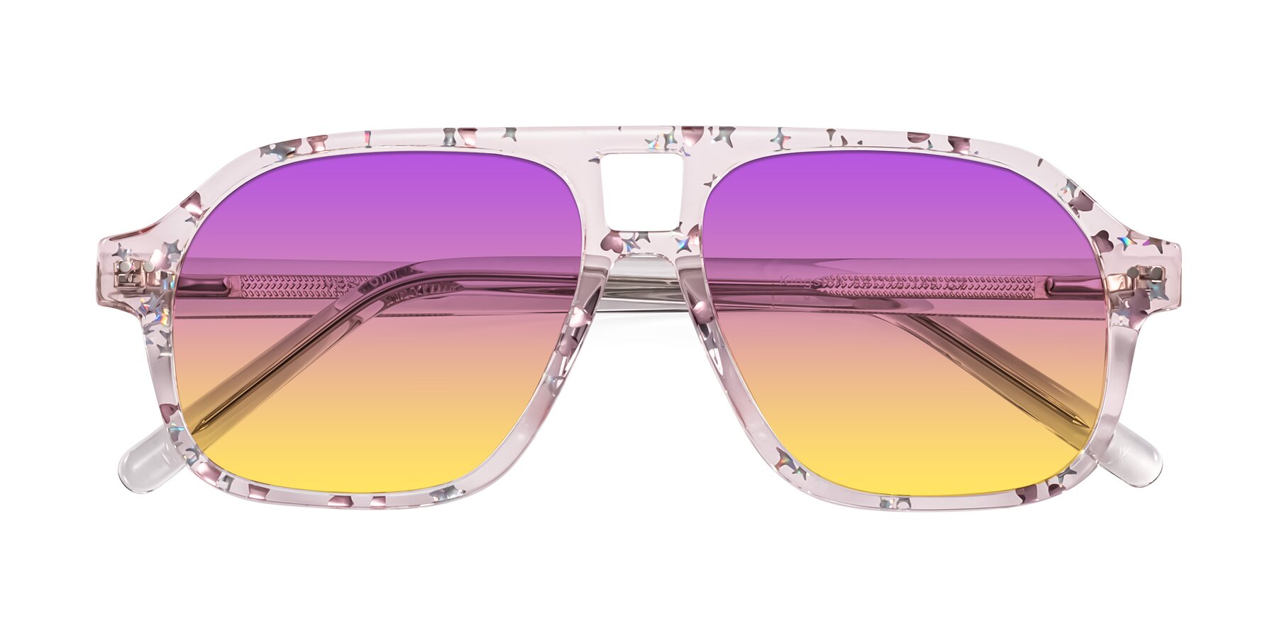 Folded Front of Kingston in Sparkling Blush with Purple / Yellow Gradient Lenses