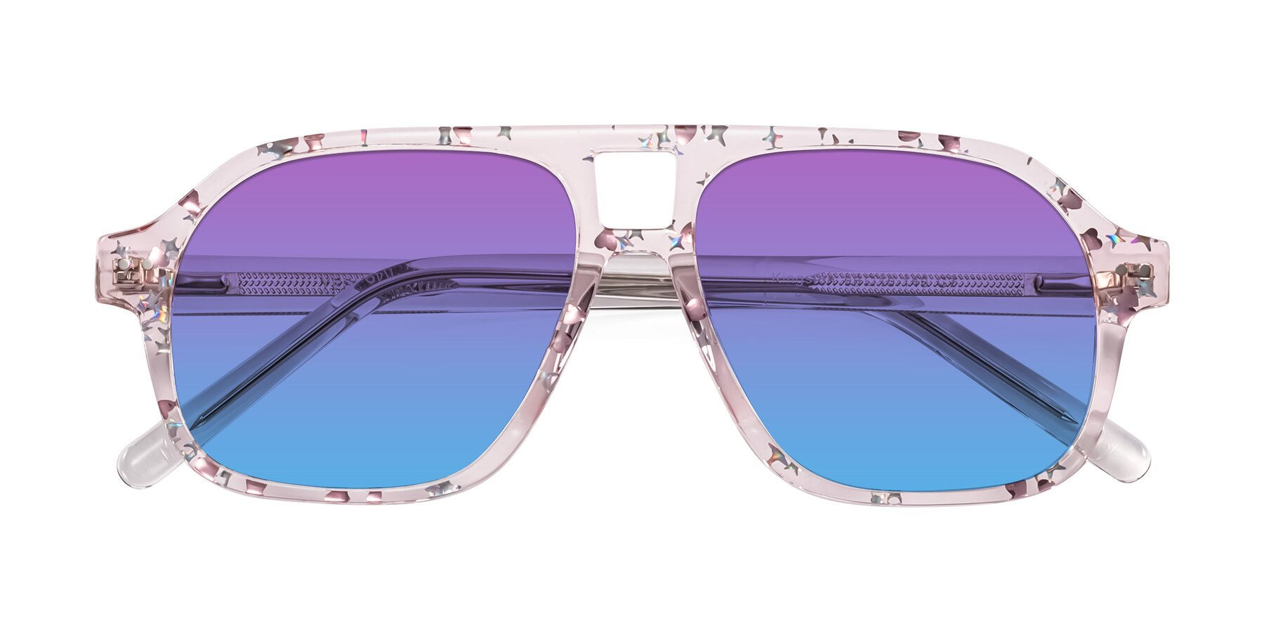 Folded Front of Kingston in Sparkling Blush with Purple / Blue Gradient Lenses