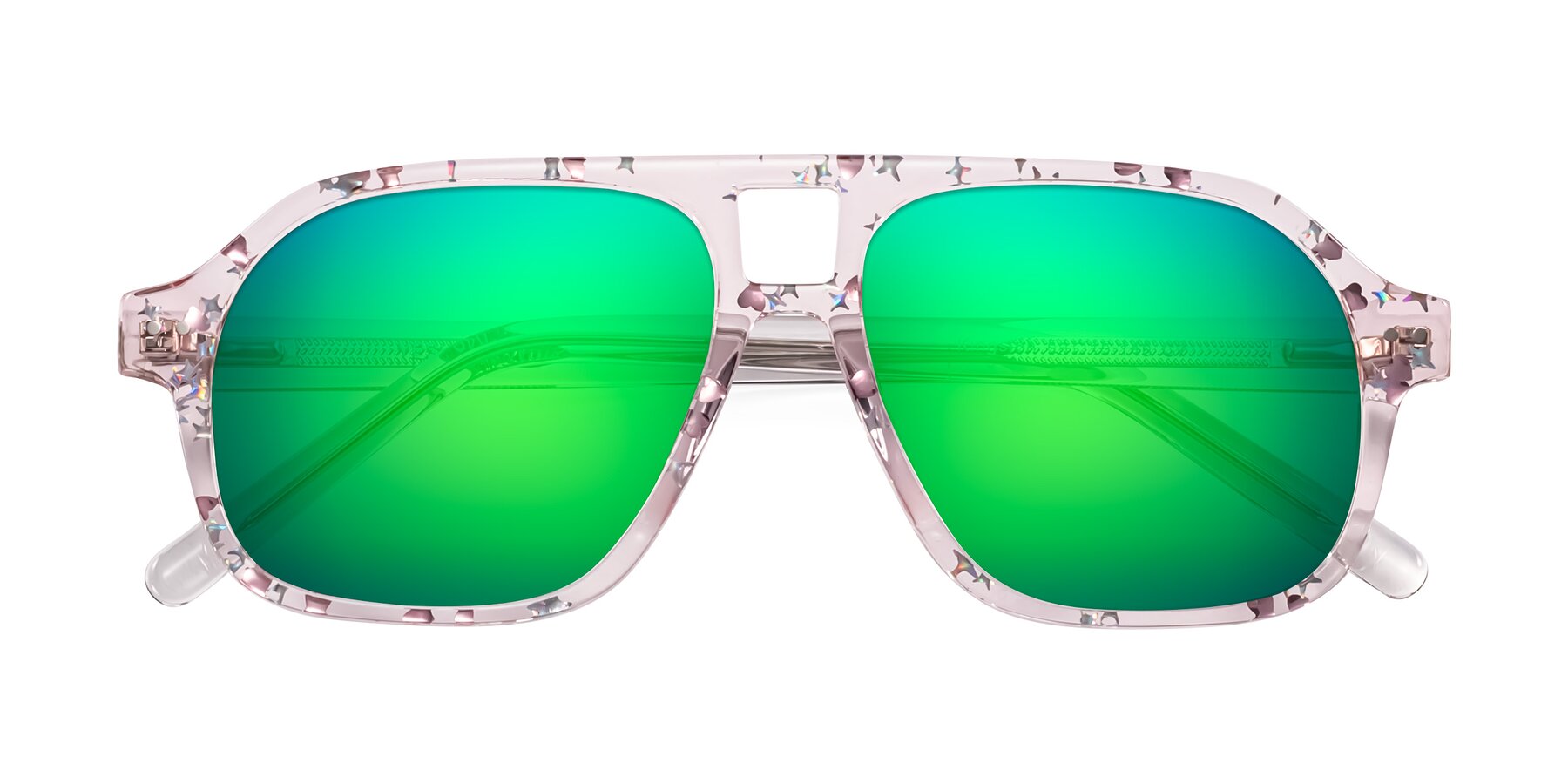 Folded Front of Kingston in Sparkling Blush with Green Mirrored Lenses
