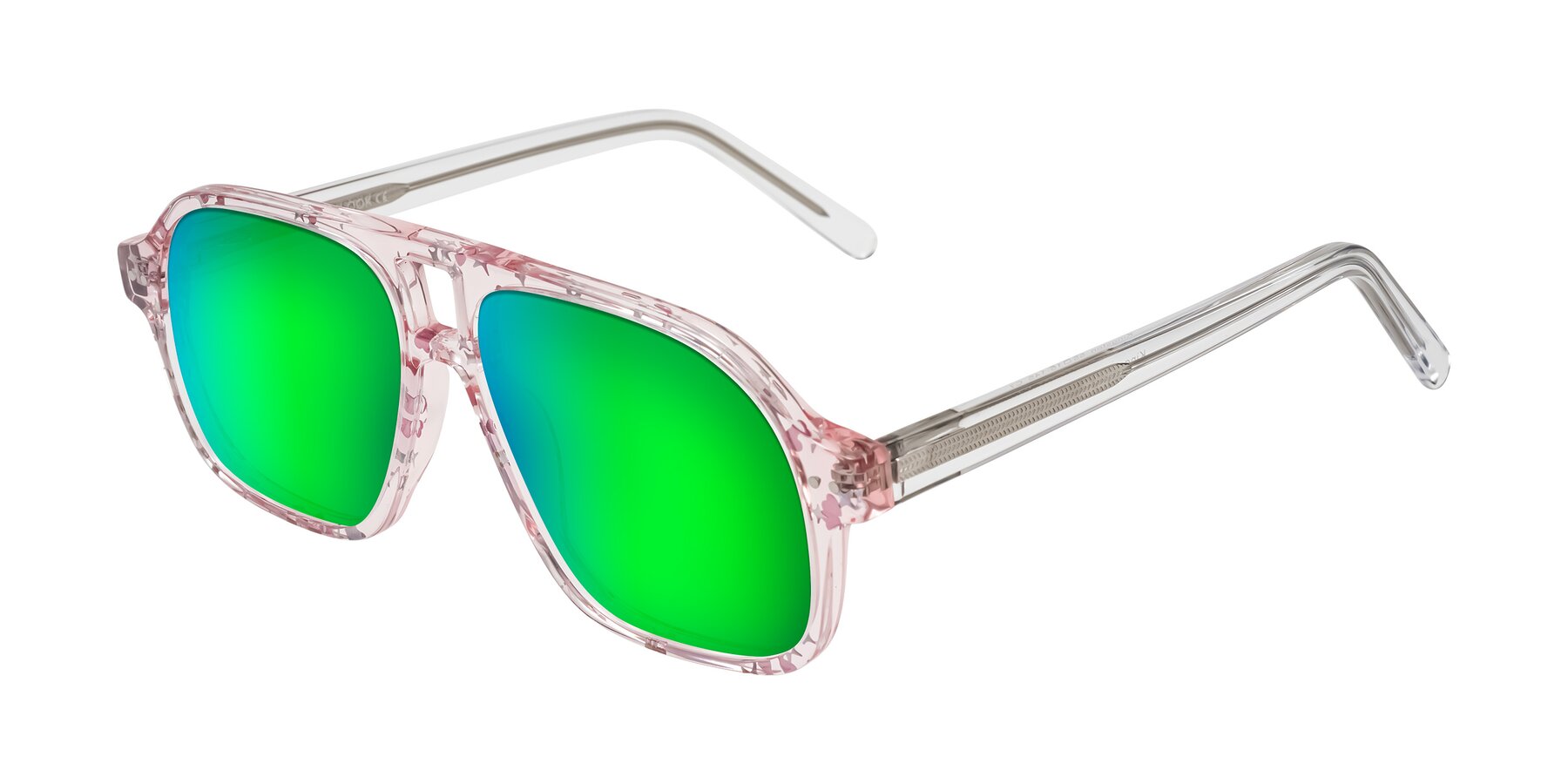 Angle of Kingston in Sparkling Blush with Green Mirrored Lenses