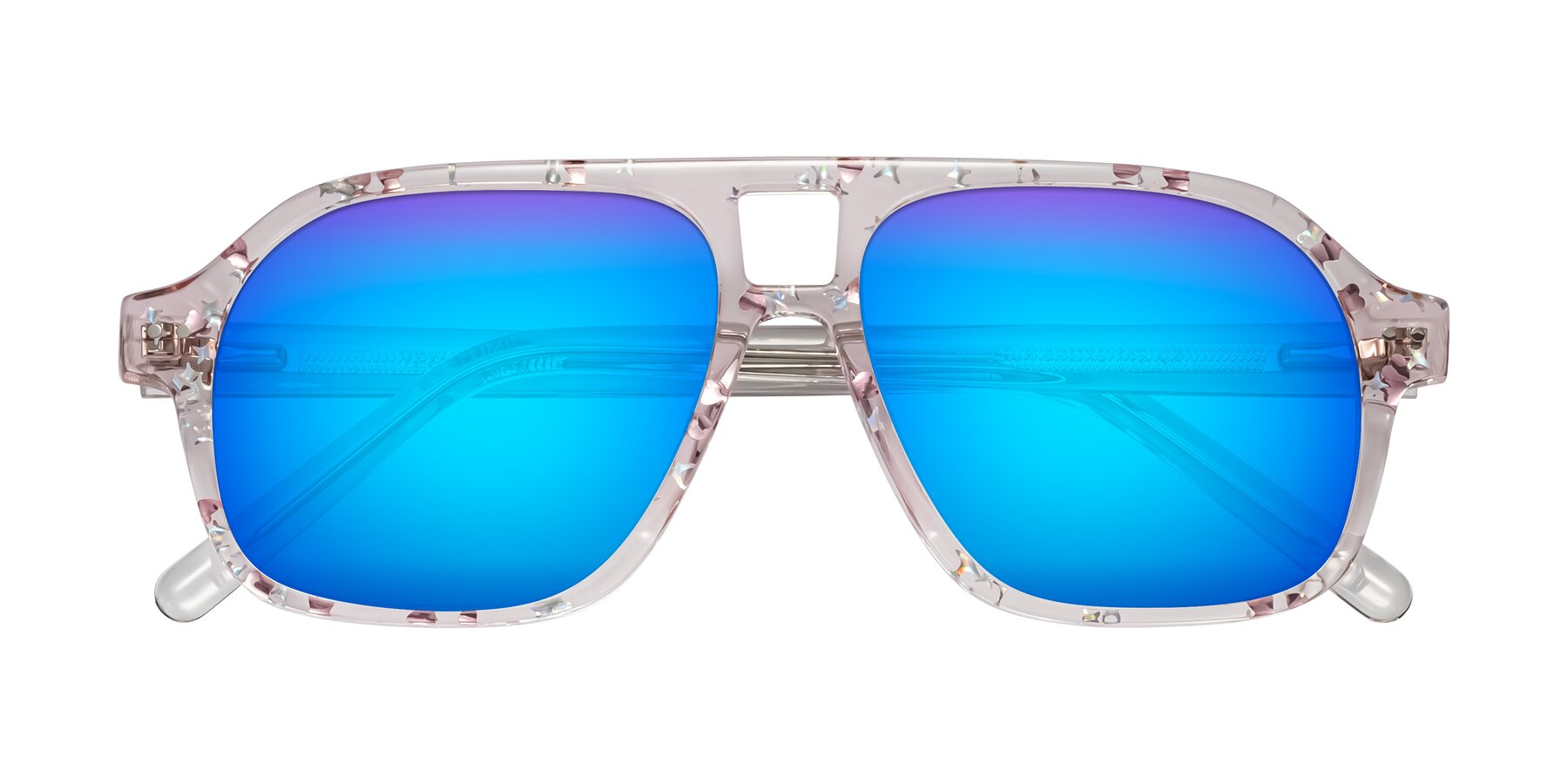Folded Front of Kingston in Sparkling Blush with Blue Mirrored Lenses