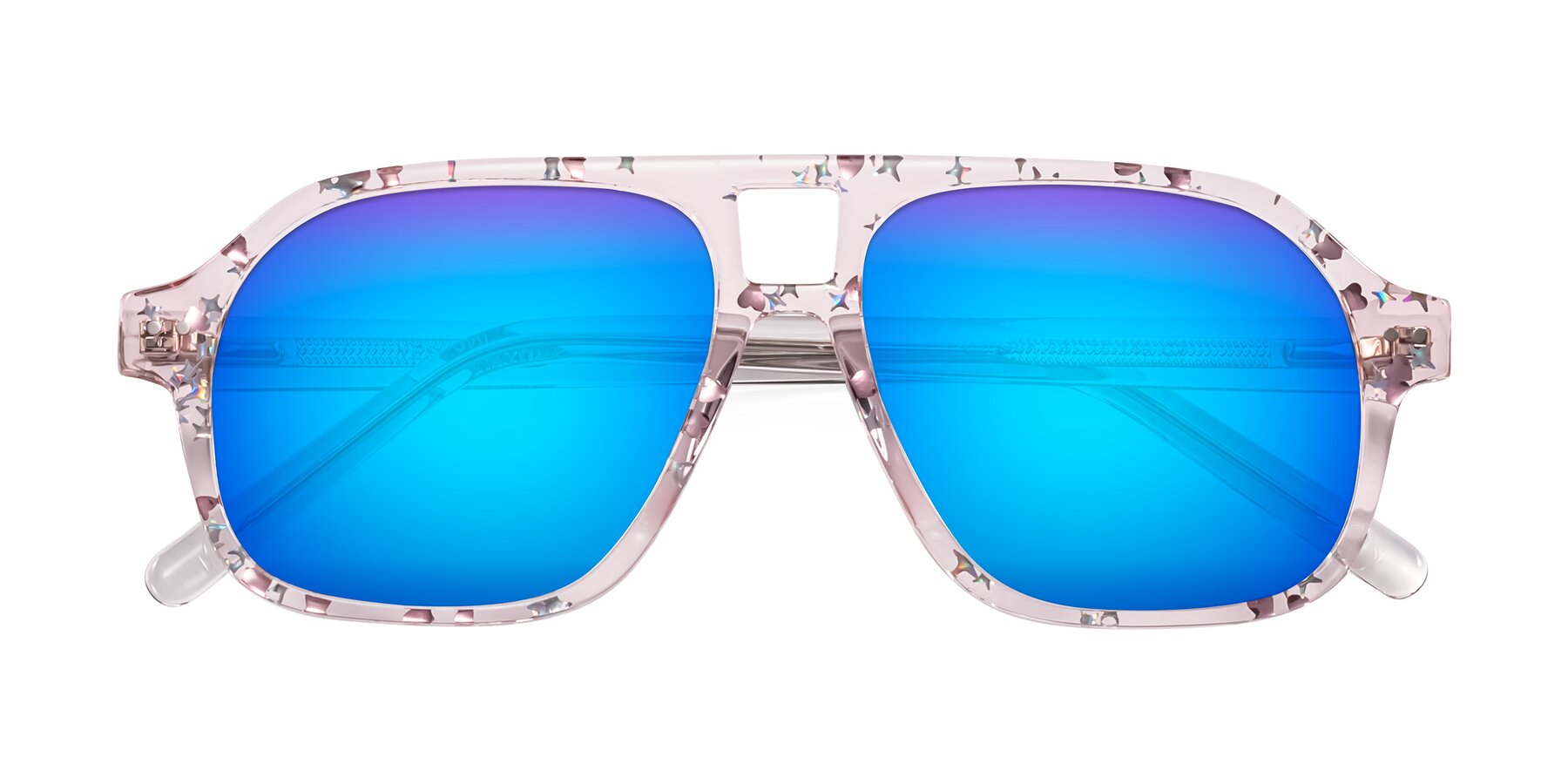 Folded Front of Kingston in Sparkling Blush with Blue Mirrored Lenses