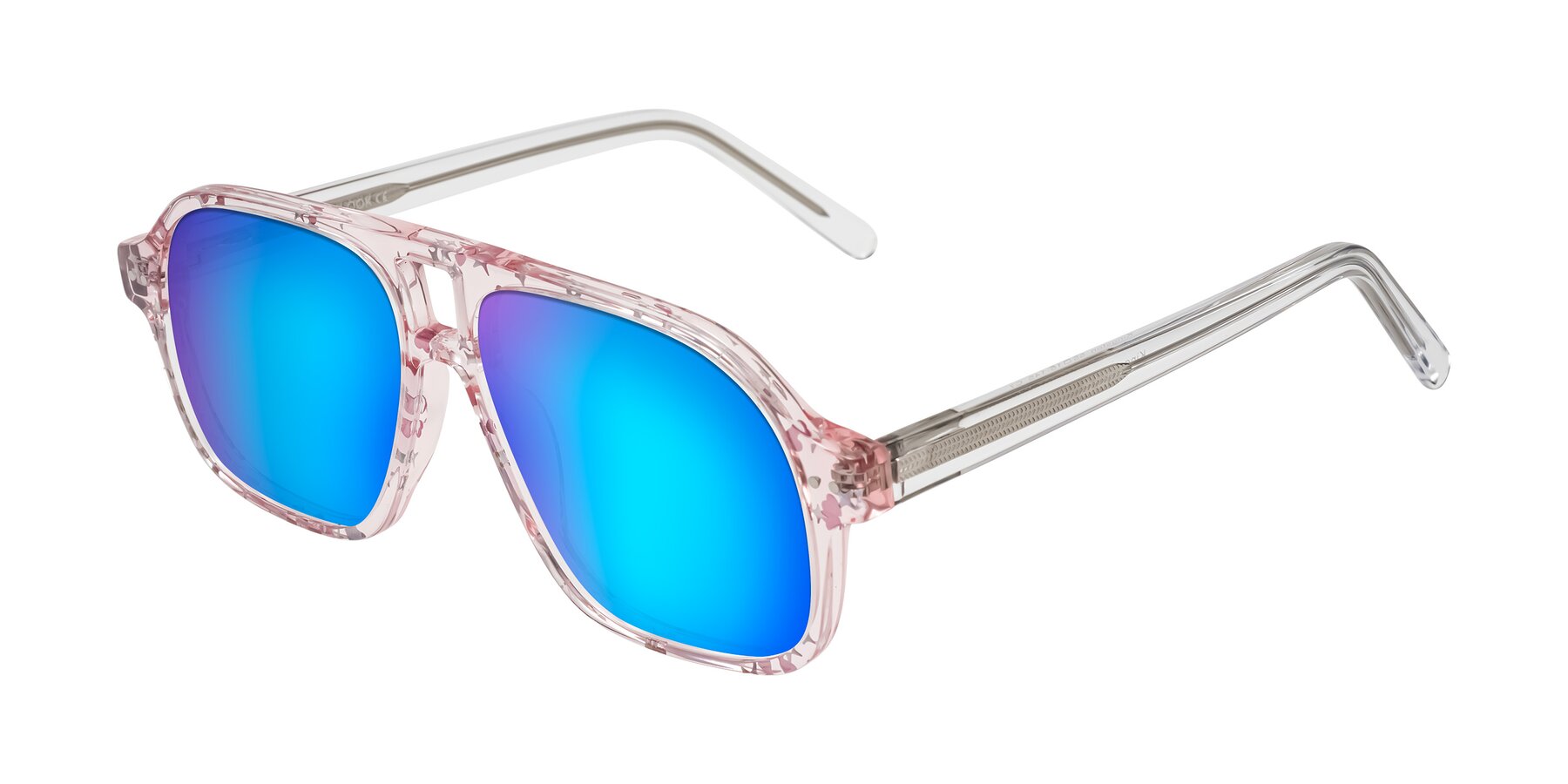 Angle of Kingston in Sparkling Blush with Blue Mirrored Lenses