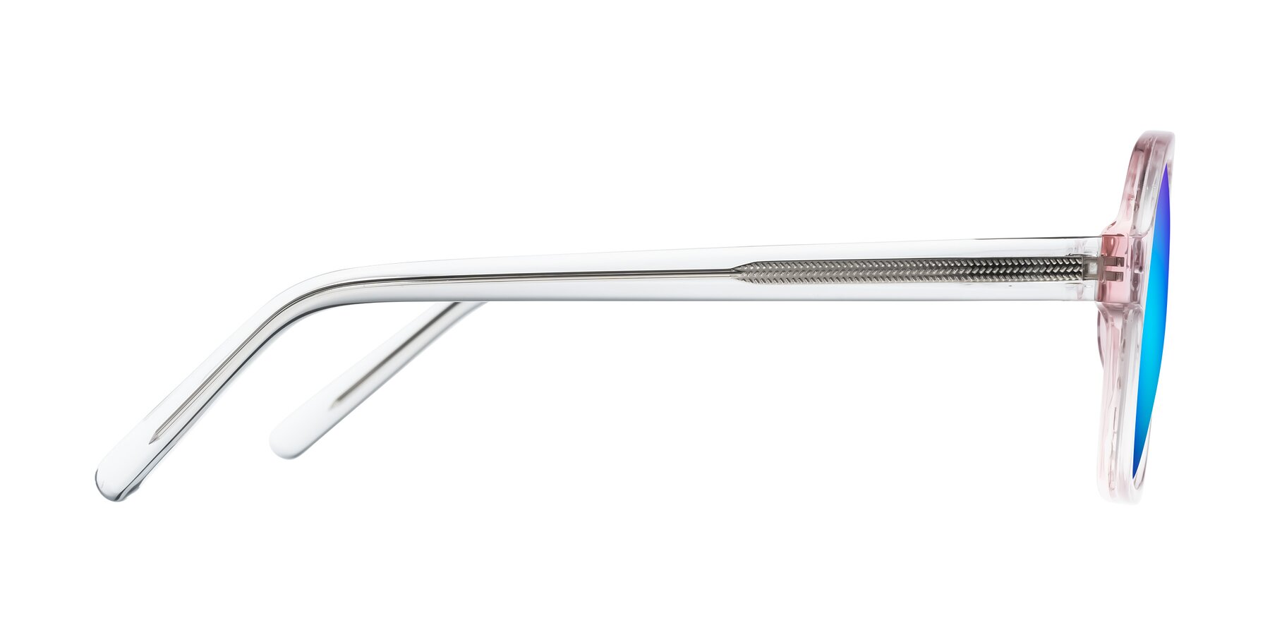 Side of Kingston in Sparkling Blush with Blue Mirrored Lenses