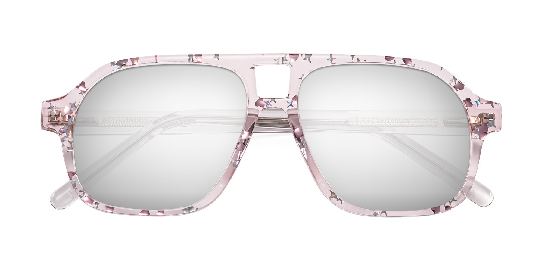 Folded Front of Kingston in Sparkling Blush with Silver Mirrored Lenses