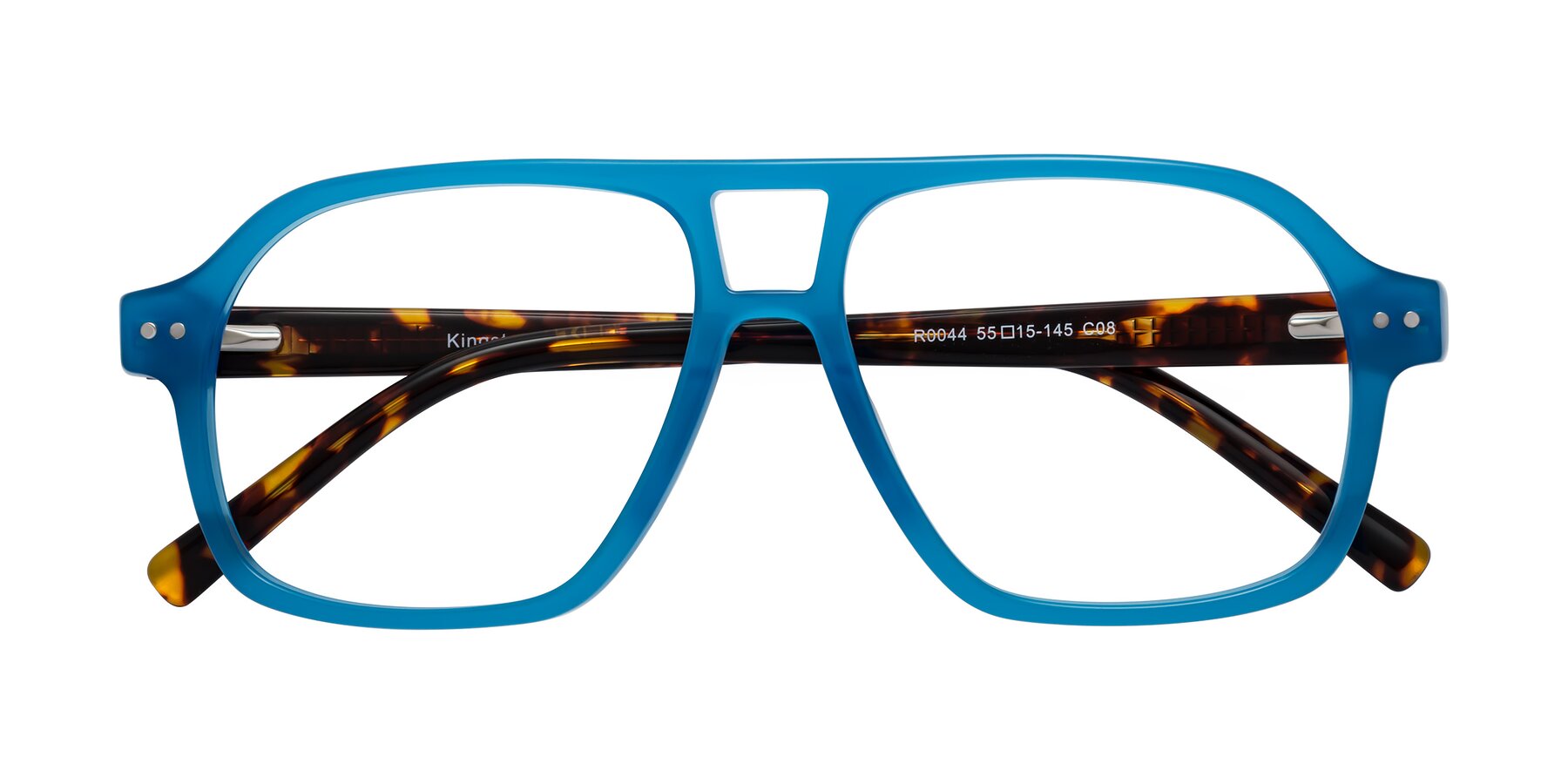 Folded Front of Kingston in Sky Blue-Tortoise with Clear Reading Eyeglass Lenses