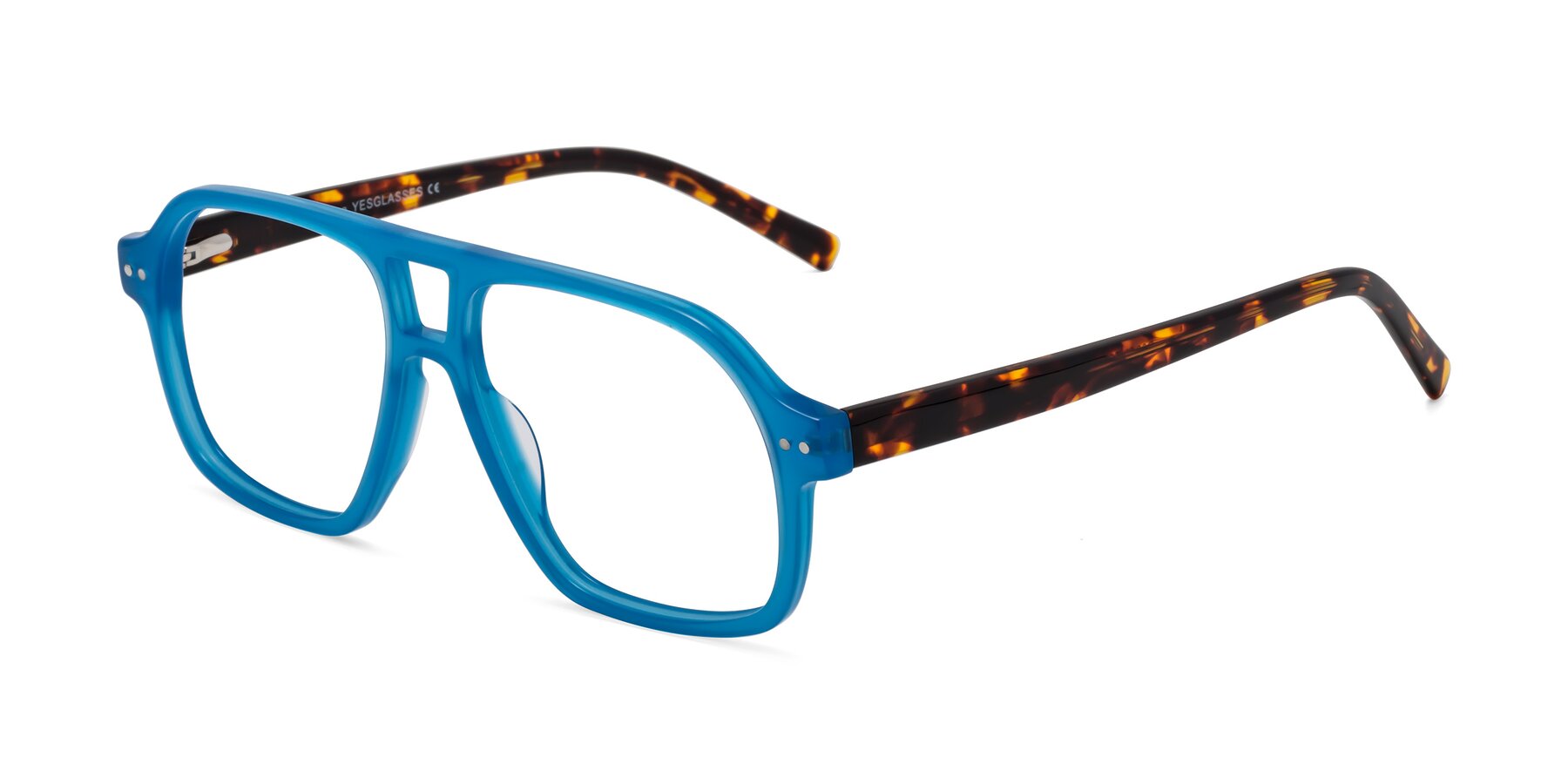 Angle of Kingston in Sky Blue-Tortoise with Clear Eyeglass Lenses