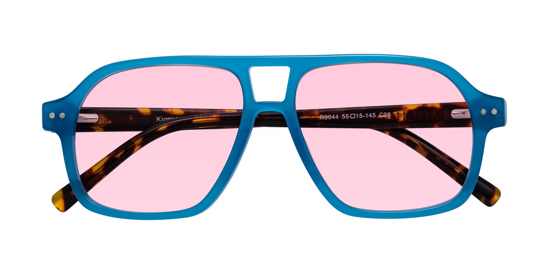 Folded Front of Kingston in Sky Blue-Tortoise with Light Pink Tinted Lenses