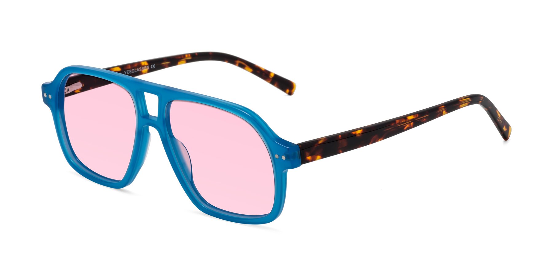 Angle of Kingston in Sky Blue-Tortoise with Light Pink Tinted Lenses