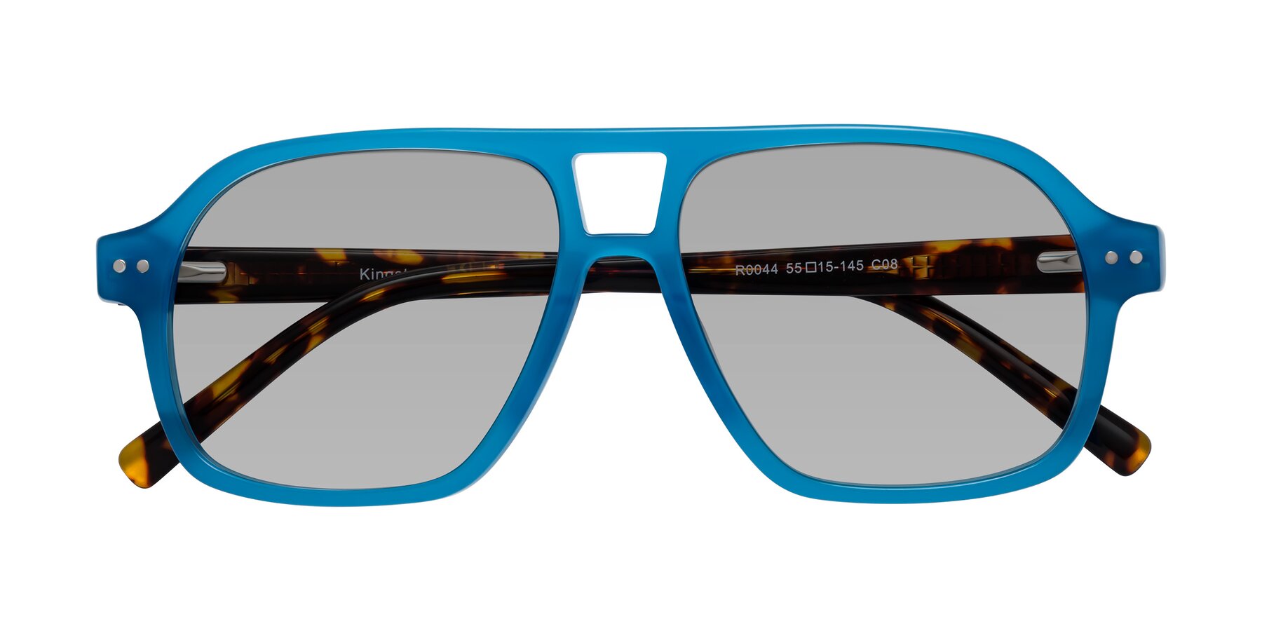 Folded Front of Kingston in Sky Blue-Tortoise with Light Gray Tinted Lenses