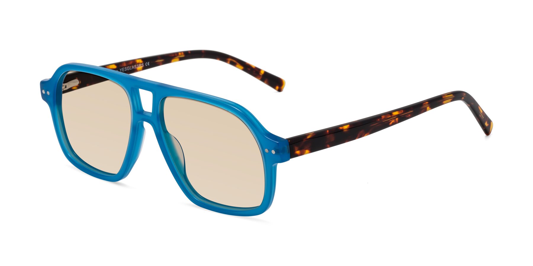 Angle of Kingston in Sky Blue-Tortoise with Light Brown Tinted Lenses