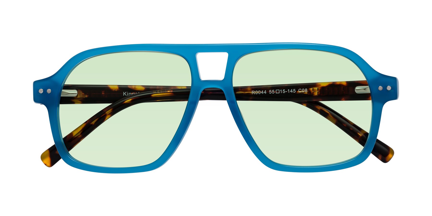 Folded Front of Kingston in Sky Blue-Tortoise with Light Green Tinted Lenses