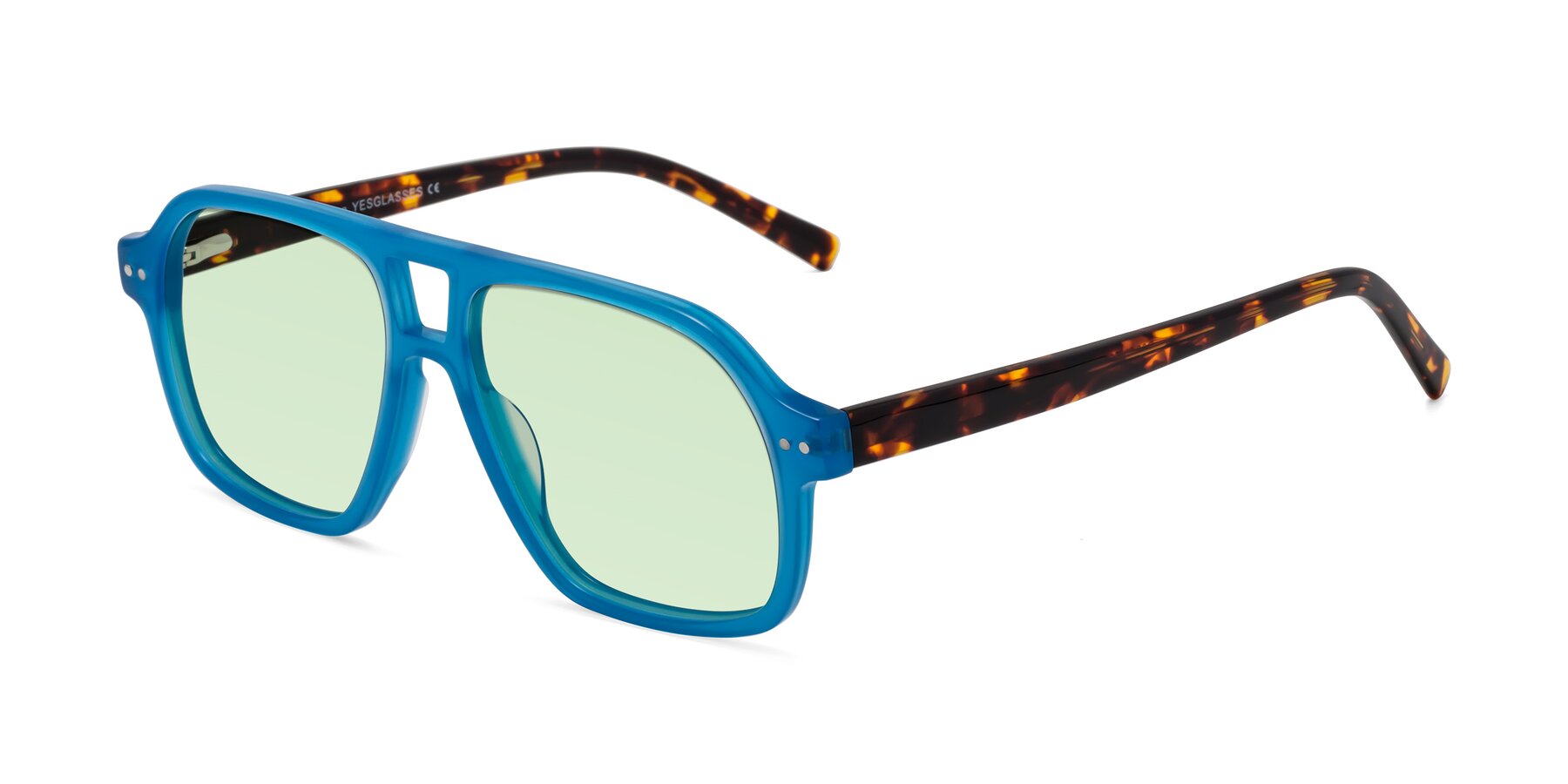 Angle of Kingston in Sky Blue-Tortoise with Light Green Tinted Lenses