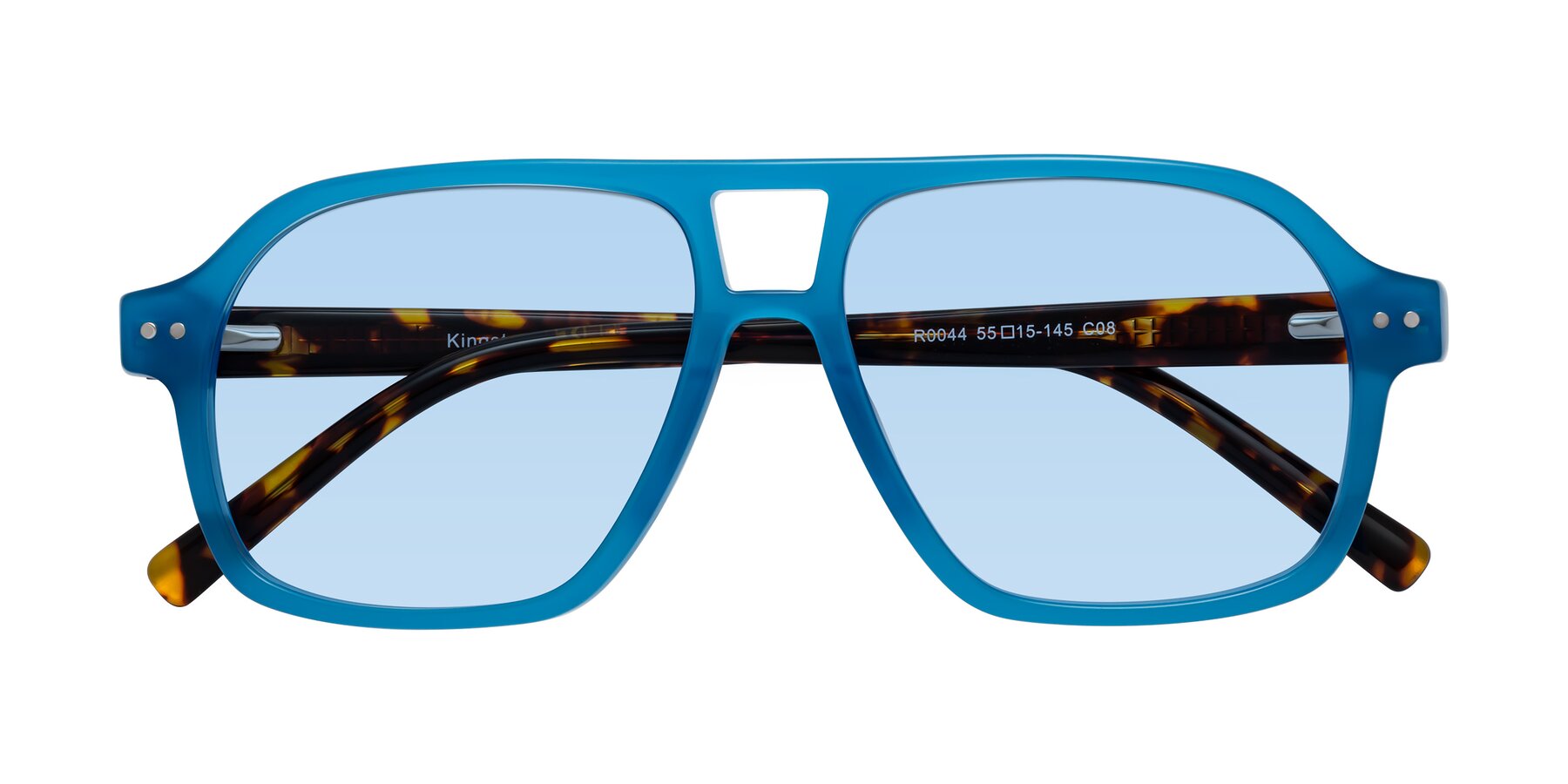 Folded Front of Kingston in Sky Blue-Tortoise with Light Blue Tinted Lenses