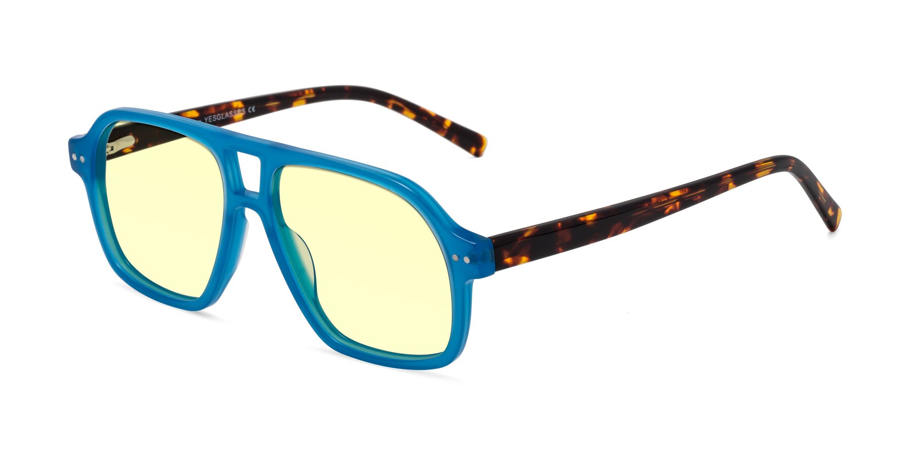 Angle of Kingston in Sky Blue-Tortoise with Light Yellow Tinted Lenses