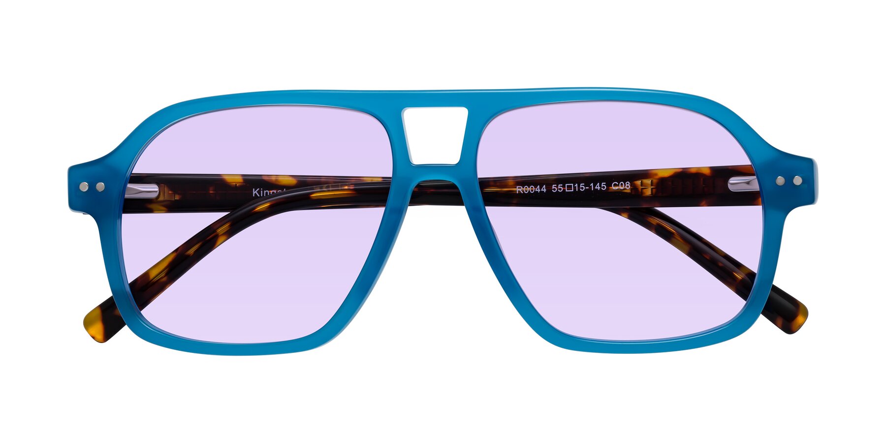 Folded Front of Kingston in Sky Blue-Tortoise with Light Purple Tinted Lenses