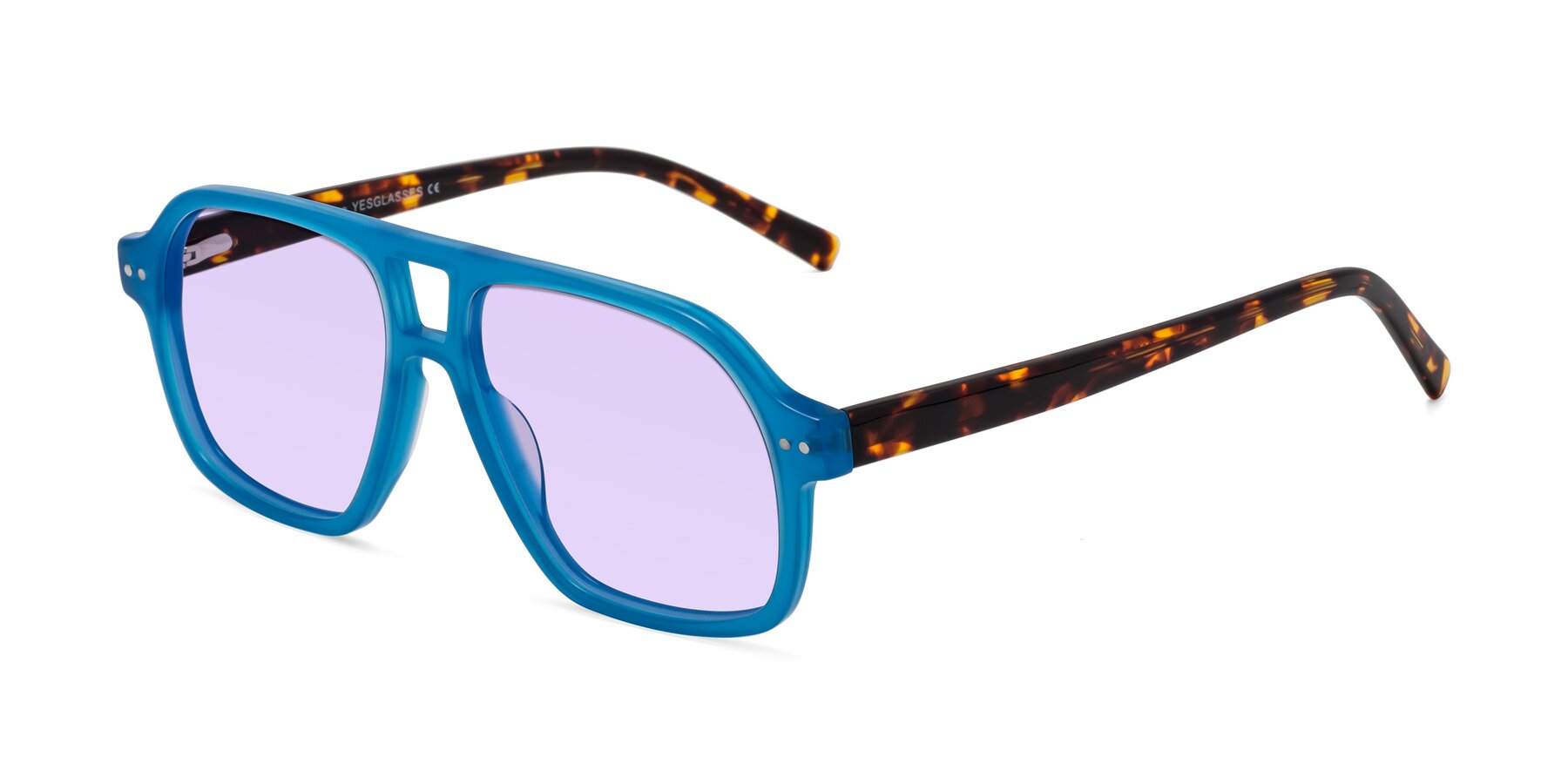 Angle of Kingston in Sky Blue-Tortoise with Light Purple Tinted Lenses