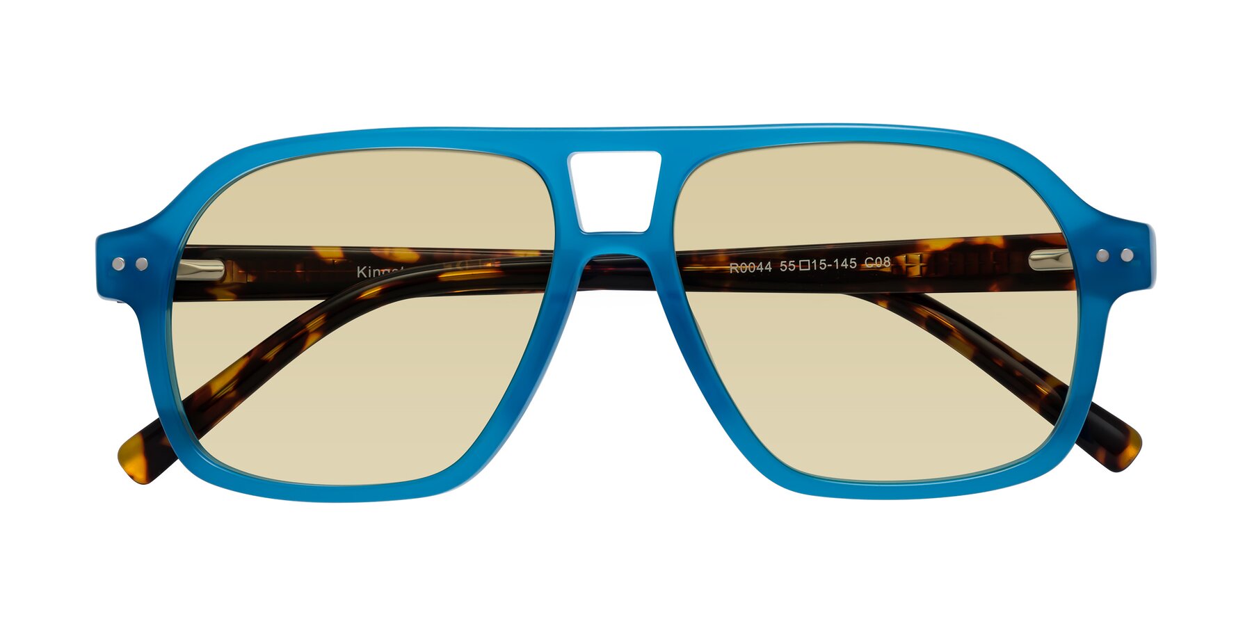 Folded Front of Kingston in Sky Blue-Tortoise with Light Champagne Tinted Lenses