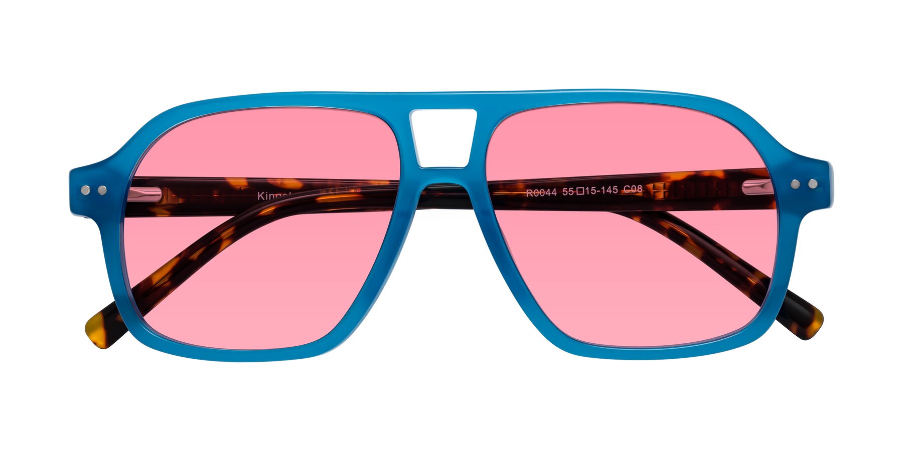 Folded Front of Kingston in Sky Blue-Tortoise with Pink Tinted Lenses