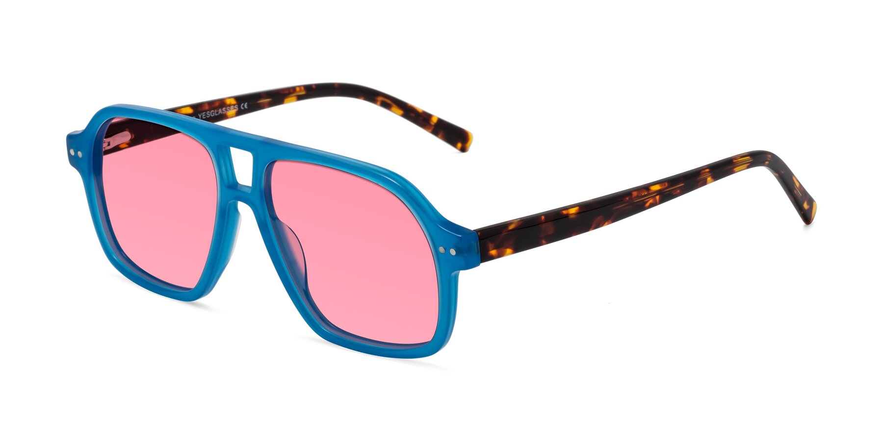 Angle of Kingston in Sky Blue-Tortoise with Pink Tinted Lenses