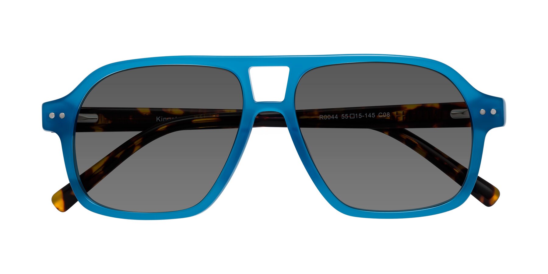 Folded Front of Kingston in Sky Blue-Tortoise with Medium Gray Tinted Lenses