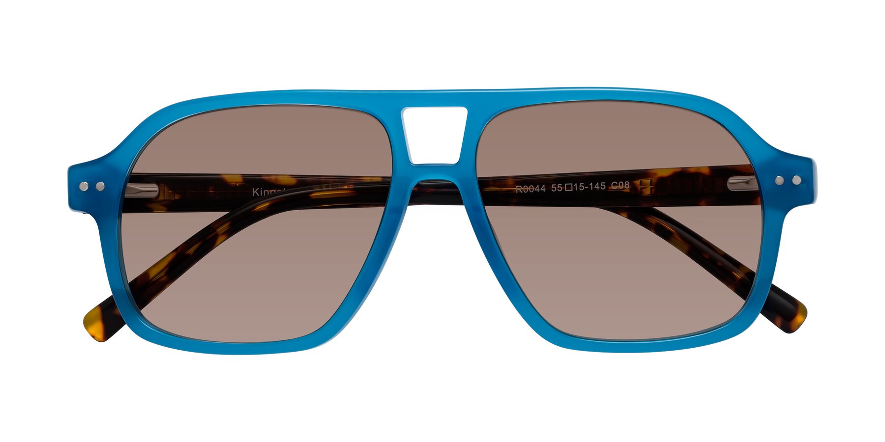 Folded Front of Kingston in Sky Blue-Tortoise with Medium Brown Tinted Lenses