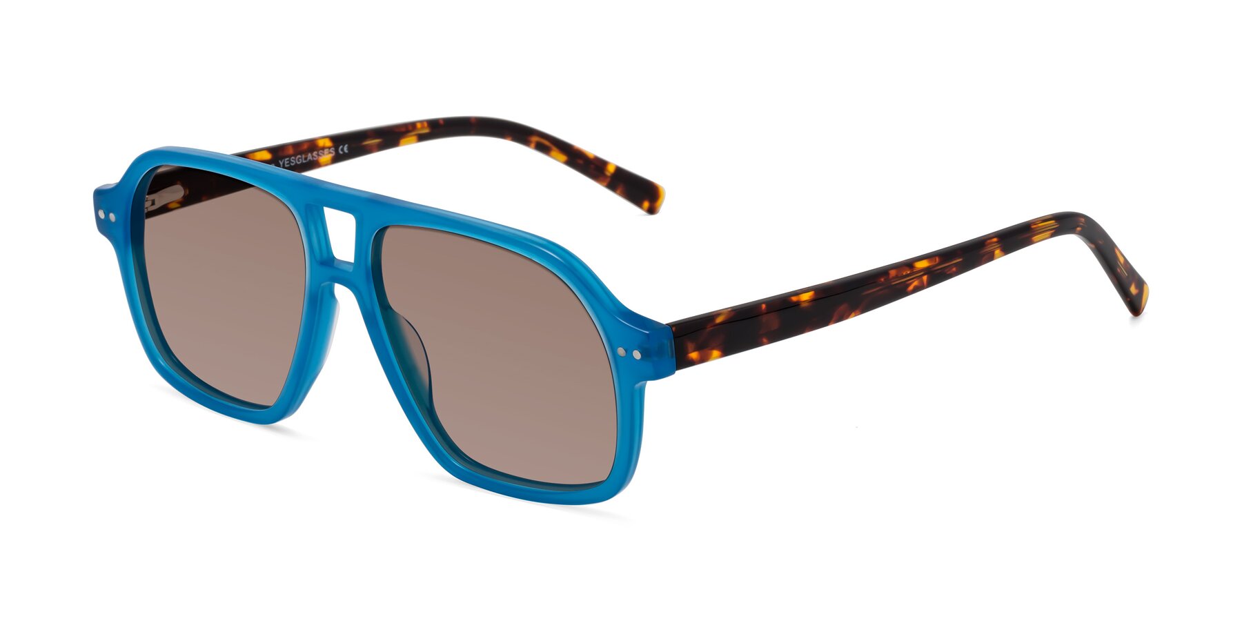 Angle of Kingston in Sky Blue-Tortoise with Medium Brown Tinted Lenses