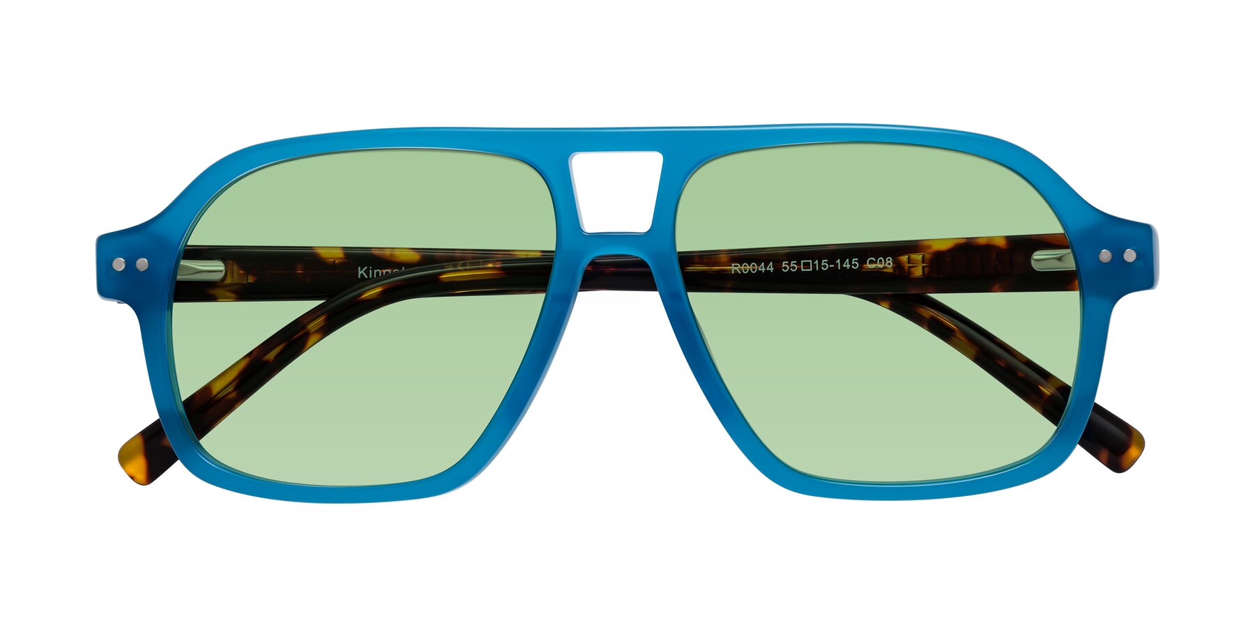 Folded Front of Kingston in Sky Blue-Tortoise with Medium Green Tinted Lenses