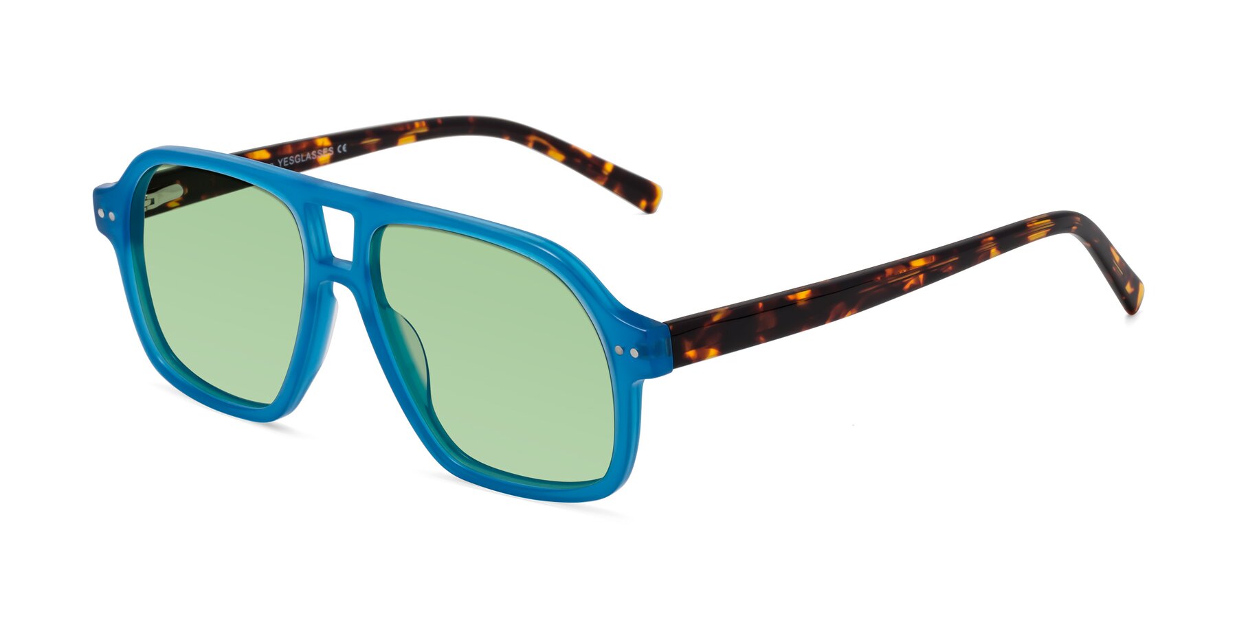 Angle of Kingston in Sky Blue-Tortoise with Medium Green Tinted Lenses