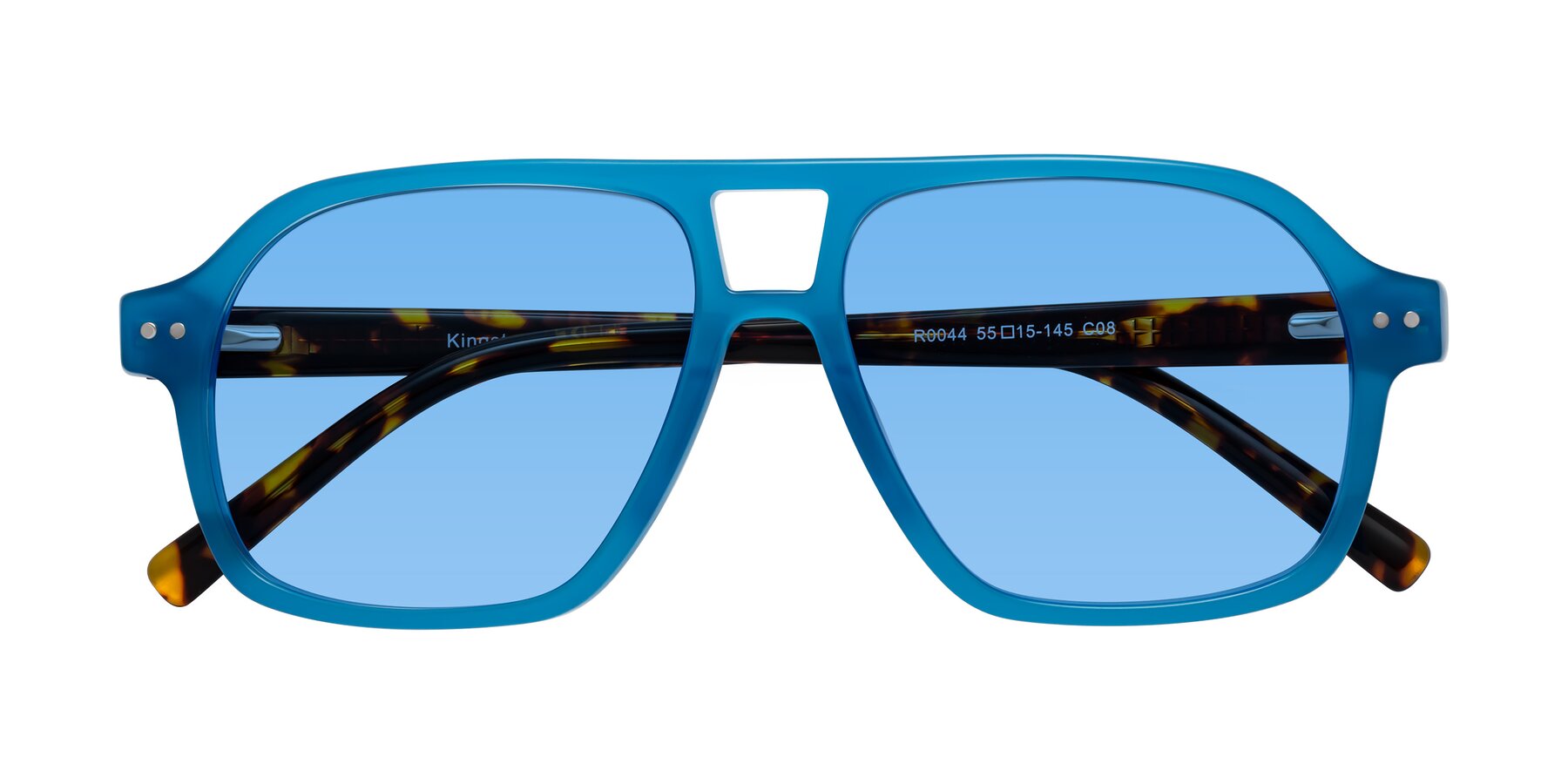 Folded Front of Kingston in Sky Blue-Tortoise with Medium Blue Tinted Lenses