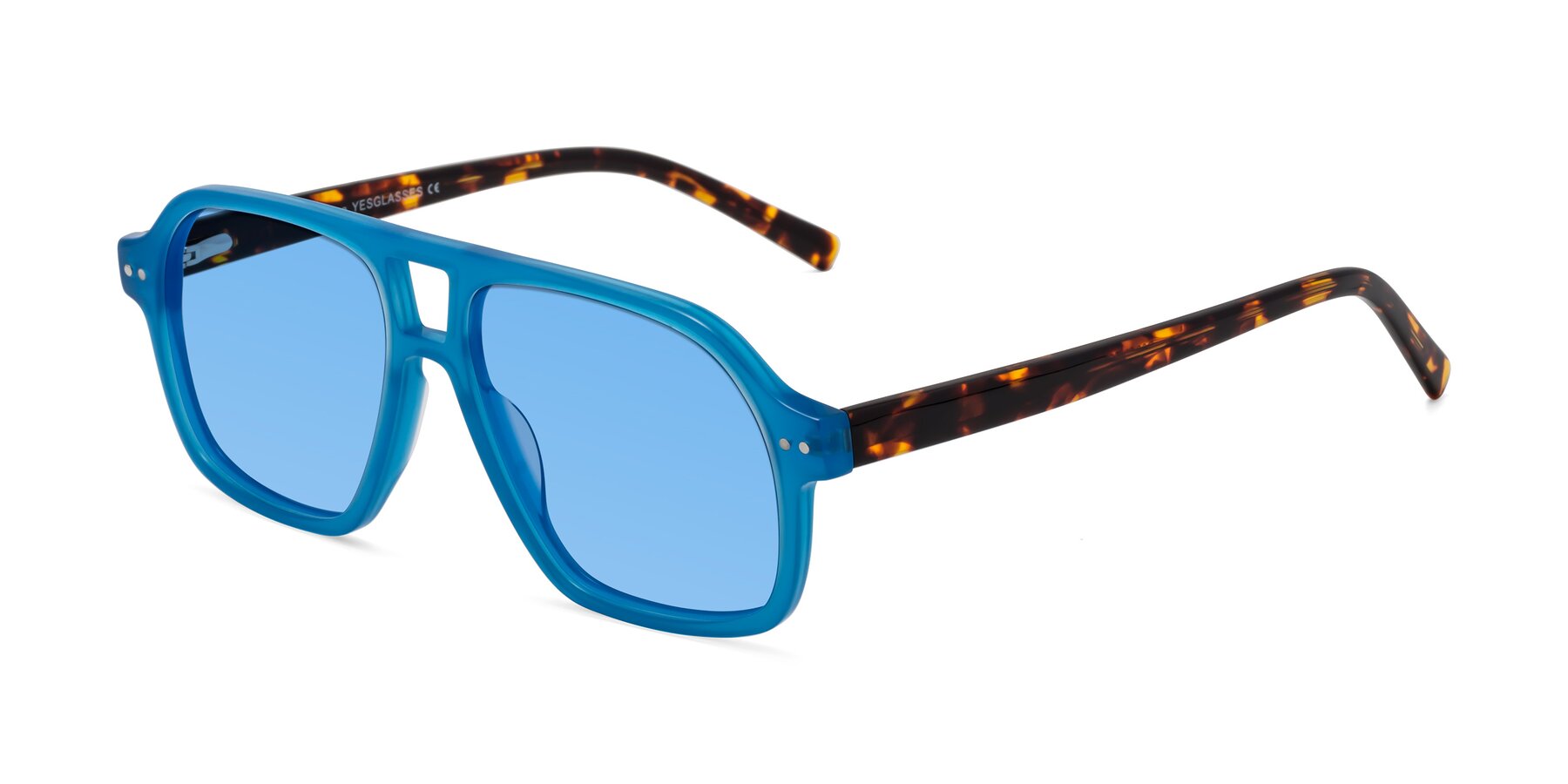 Angle of Kingston in Sky Blue-Tortoise with Medium Blue Tinted Lenses